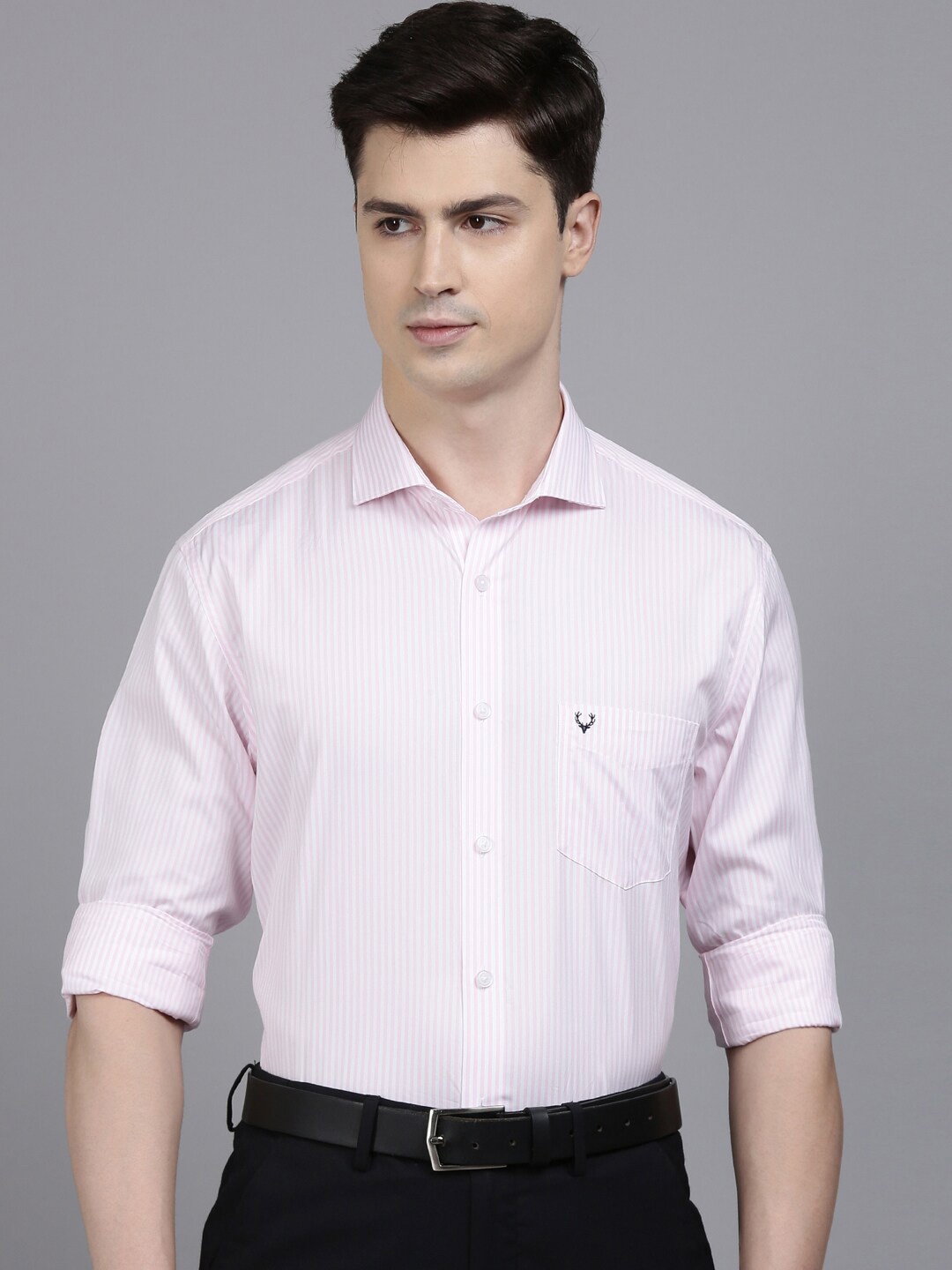 

Allen Solly Slim Fit Striped Pure Cotton Formal Shirt, Pink