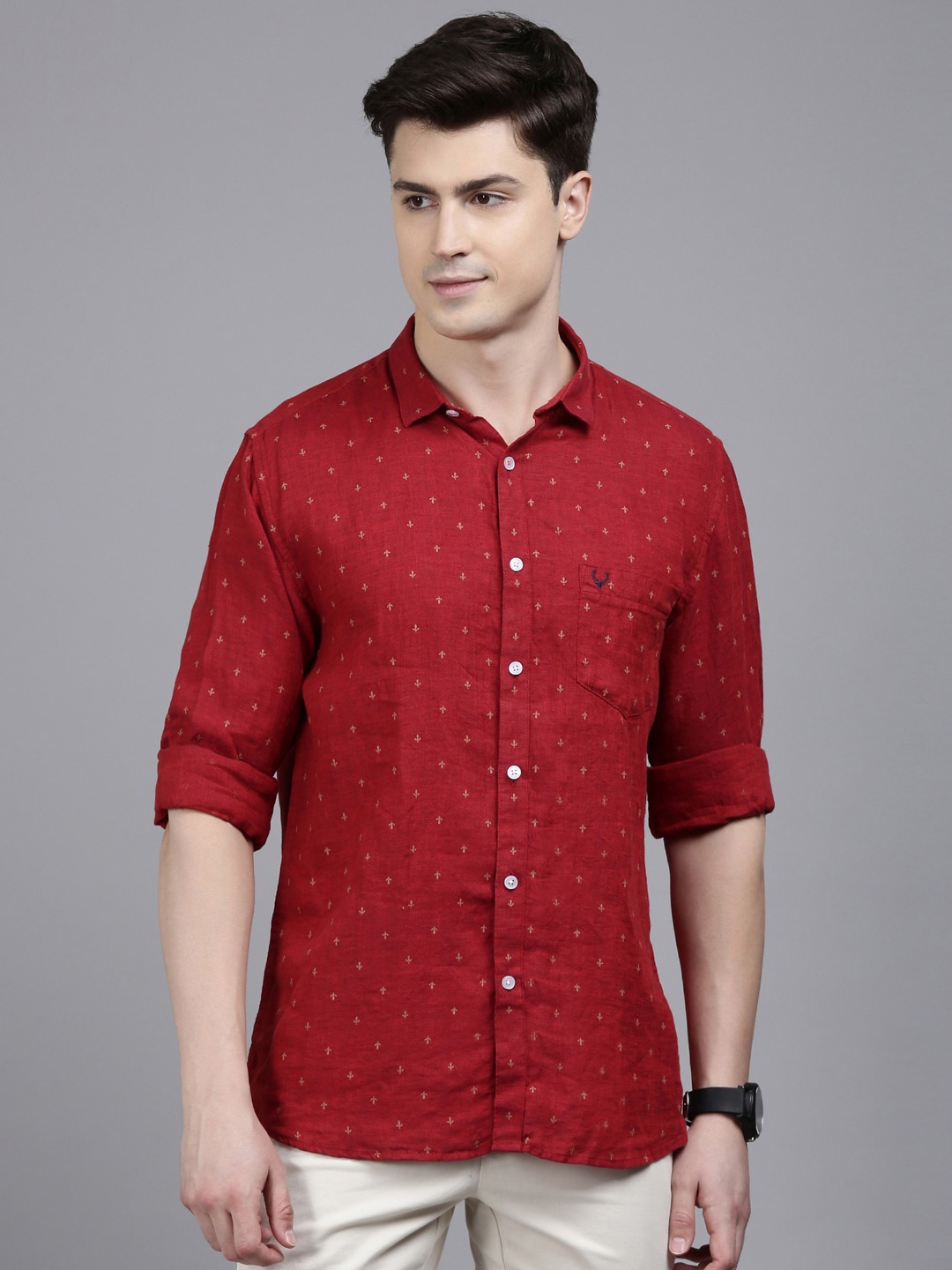 

Allen Solly Men Red Slim Fit Floral Printed Pure Cotton Casual Shirt