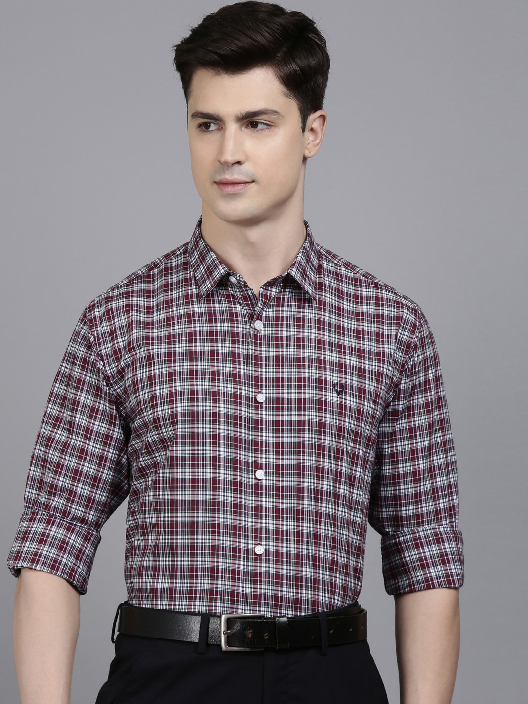 

Allen Solly Slim Fit Tartan Checks Pure Cotton Formal Shirt, Maroon