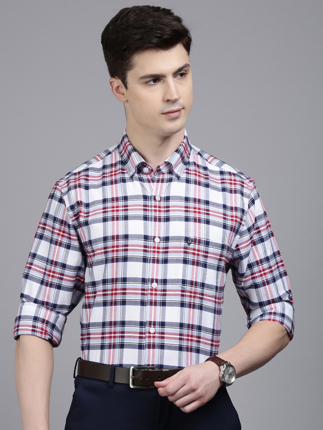 

Allen Solly Slim Fit Tartan Checks Pure Cotton Formal Shirt, Navy blue