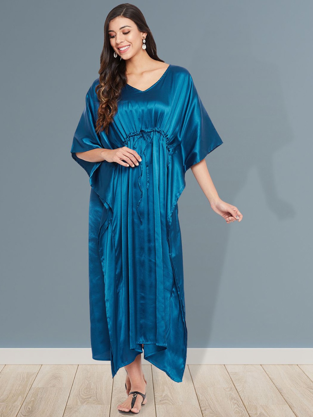 

Riara Kaftan Maxi Satin Nightdress, Blue