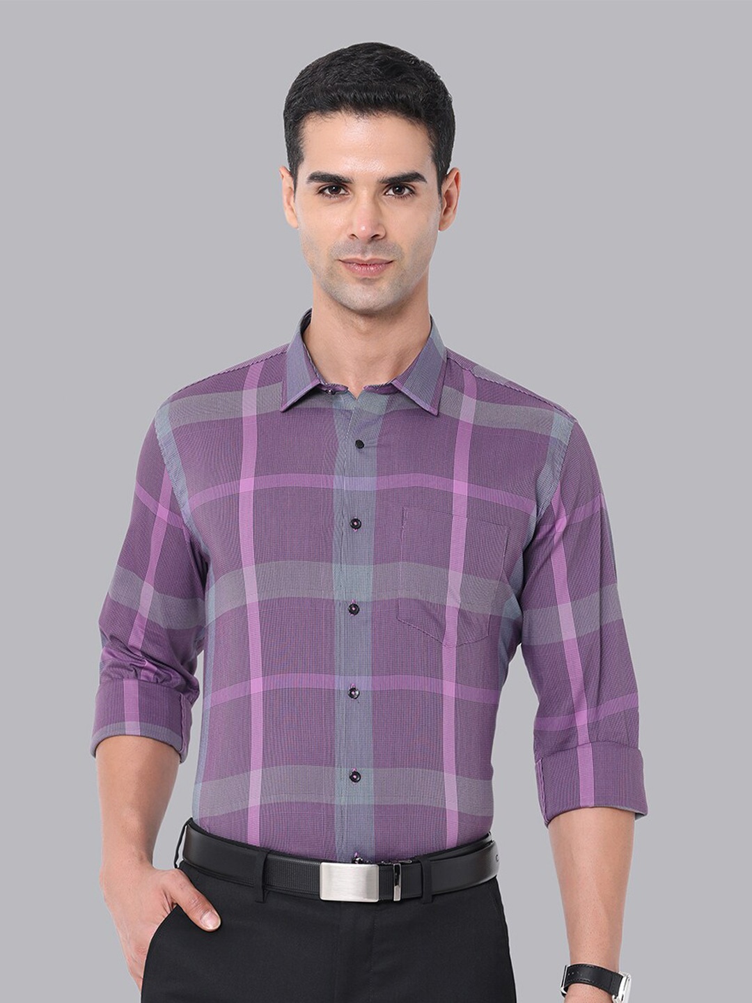 

Van Heusen Slim Fit Checked Formal Shirt, Purple