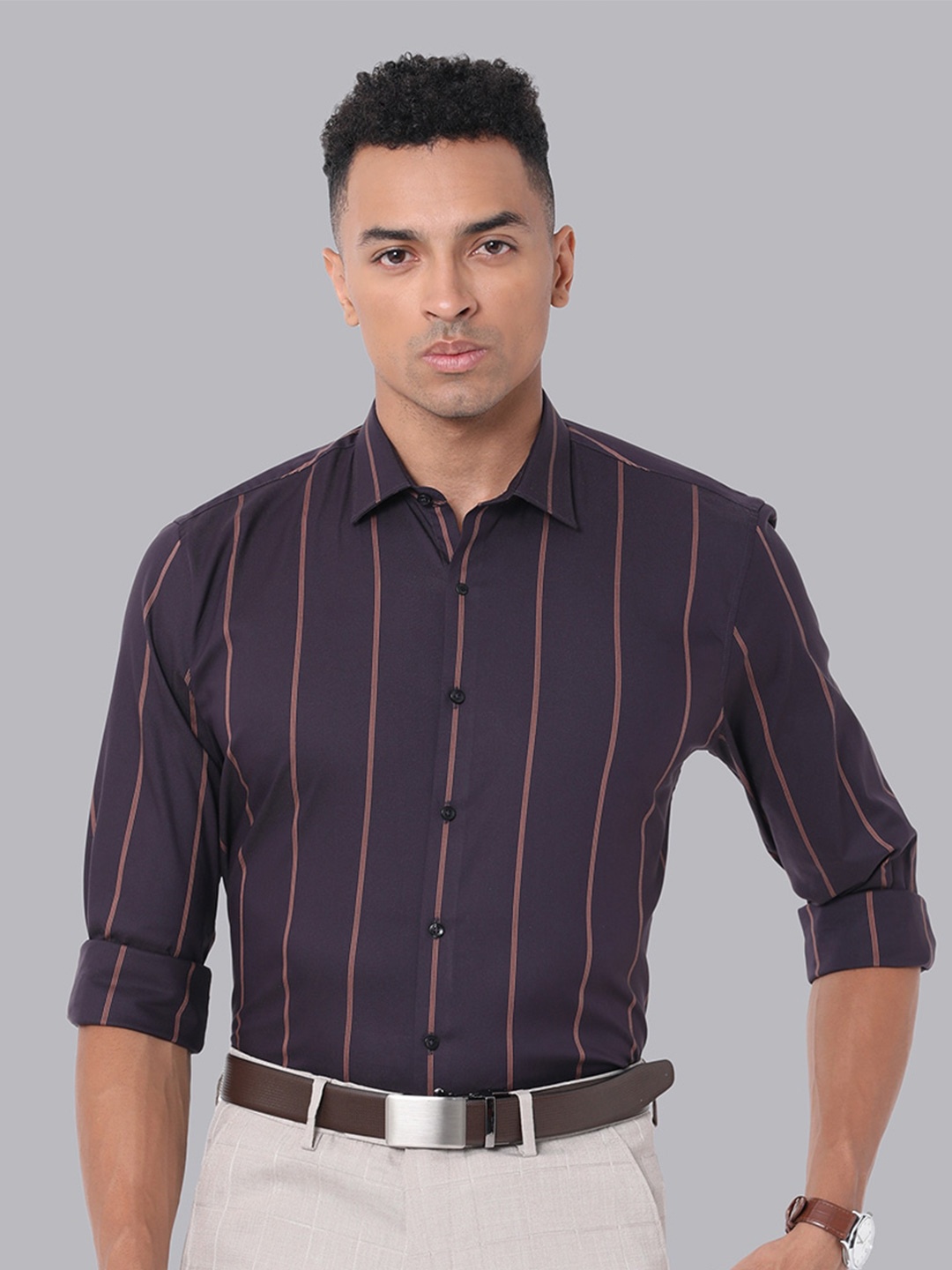 

Van Heusen Slim Fit Vertical Striped Formal Shirt, Purple