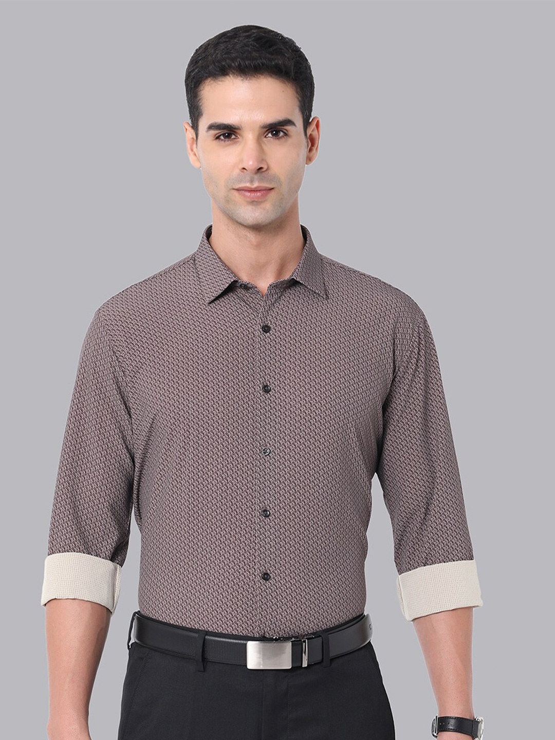 

Van Heusen Slim Fit Micro Ditsy Printed Formal Shirt, Brown