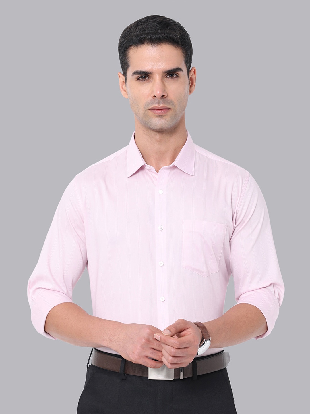 

Van Heusen Slim Fit Micro Checked Formal Shirt, Pink