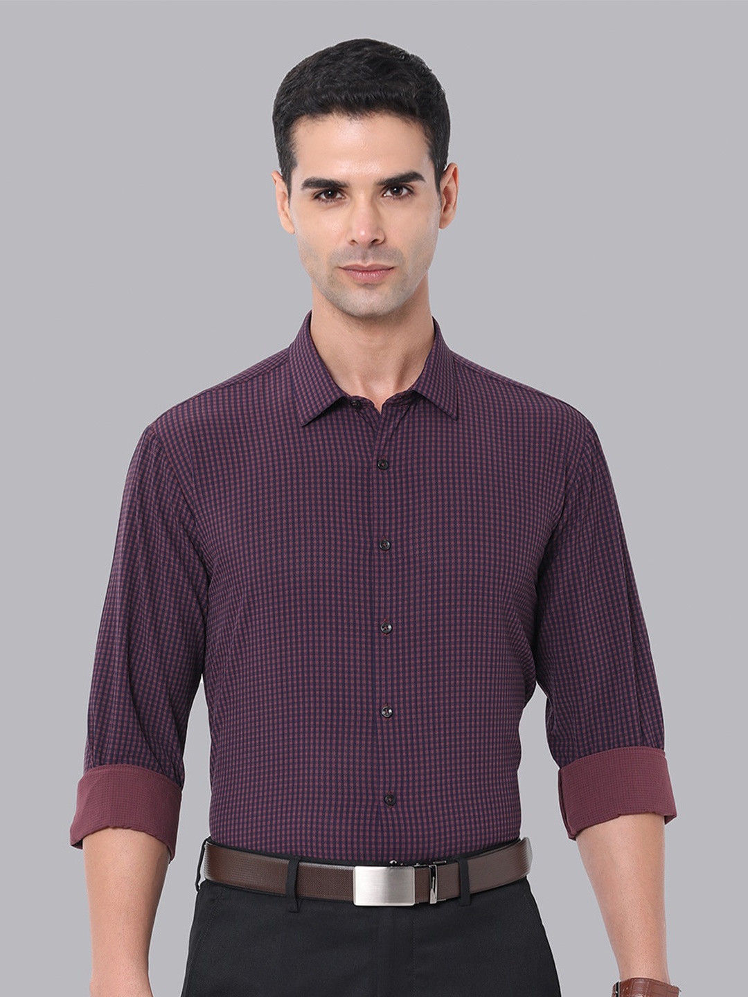 

Van Heusen Slim Fit Micro Checked Formal Shirt, Purple