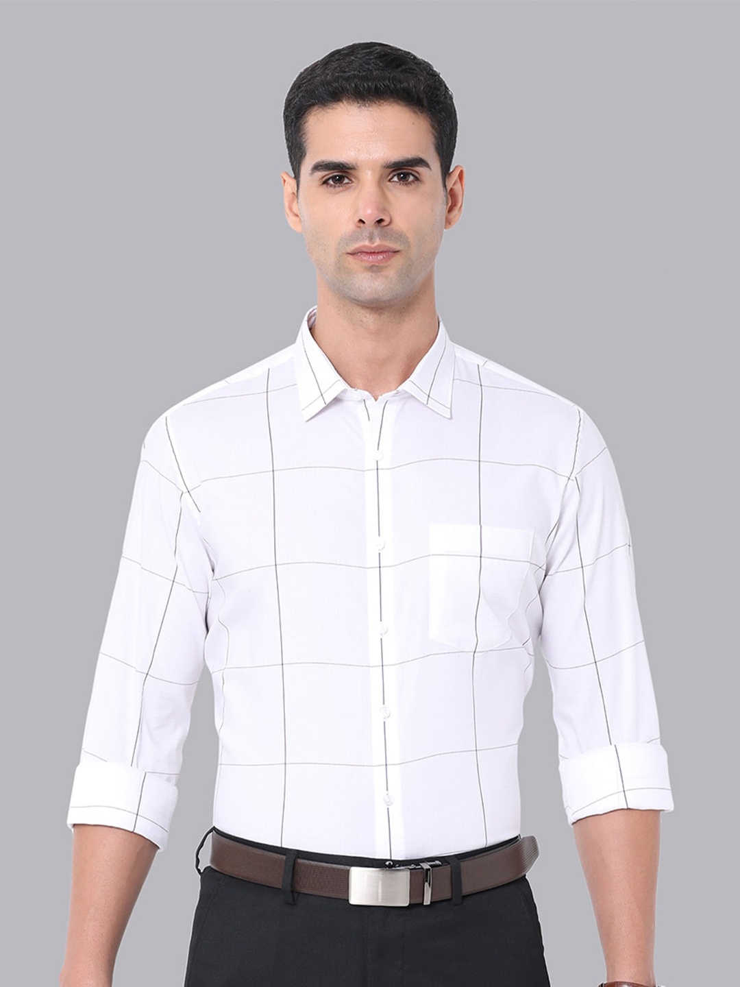 

Van Heusen Slim Fit Windowpane Checked Formal Shirt, White