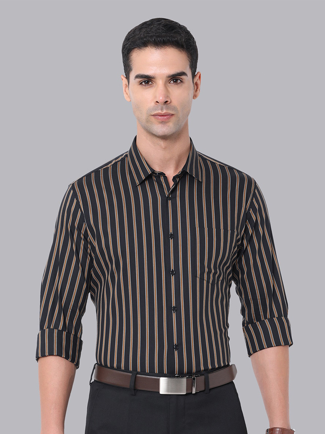 

Van Heusen Slim Fit Vertical Striped Formal Shirt, Black