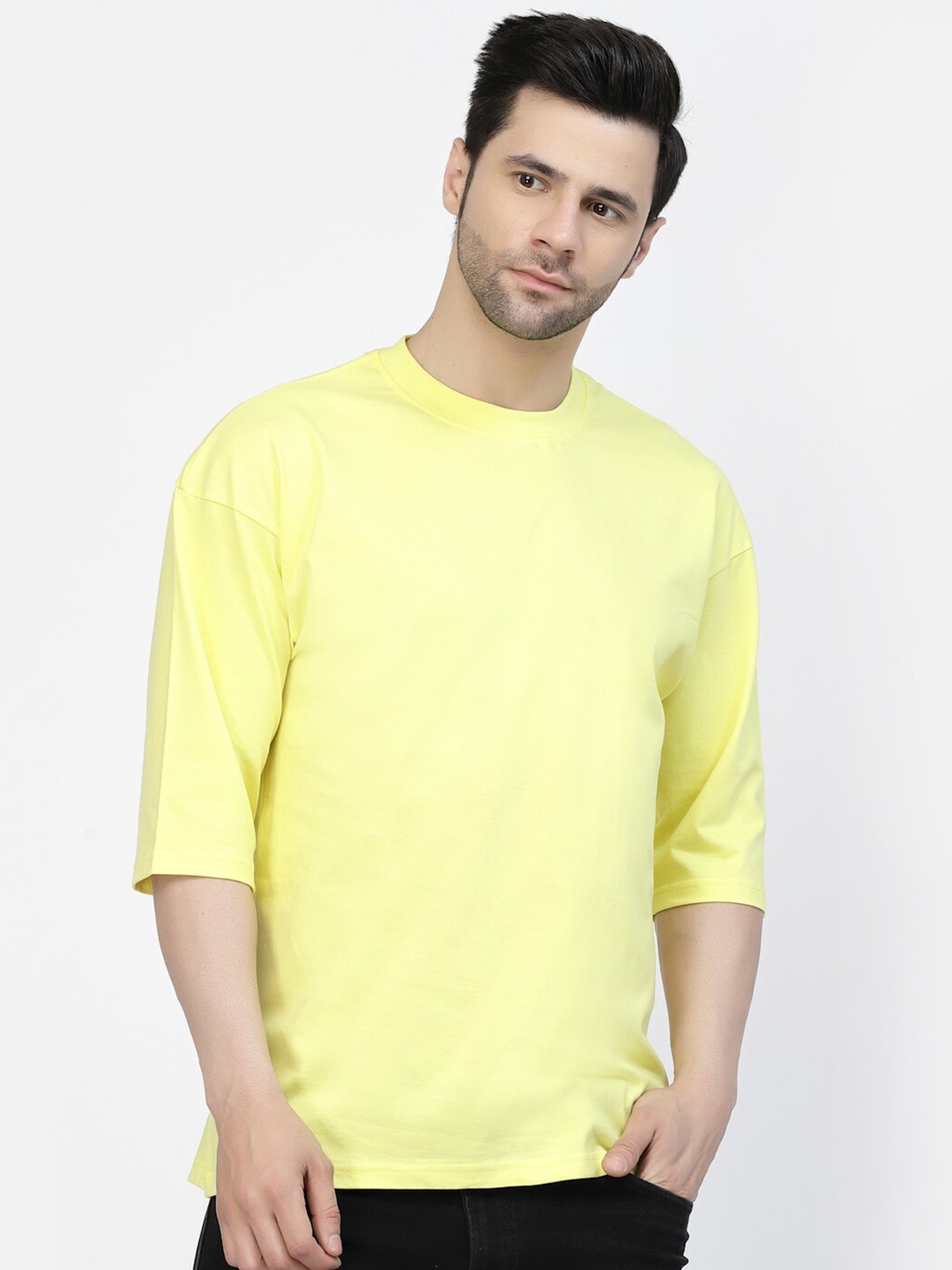 

Gavin Paris Drop Shoulder Sleeves Casual Pure Cotton Oversize T Shirt, Yellow