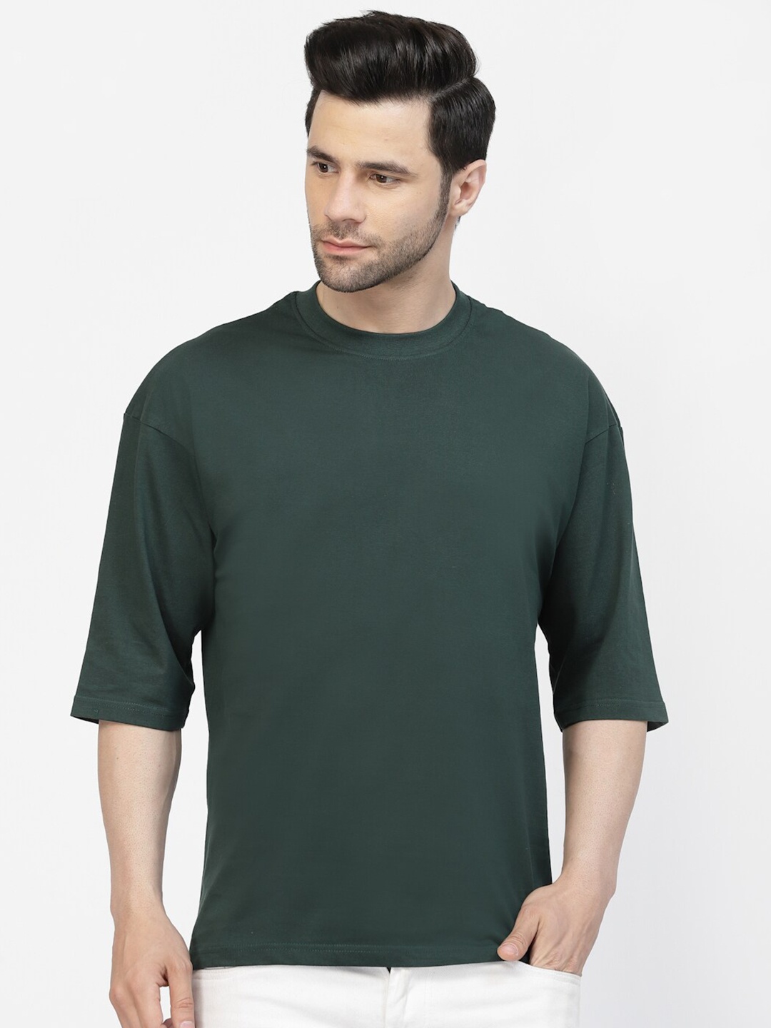 

Gavin Paris Drop Shoulder Sleeves Casual Pure Cotton Oversize T Shirt, Green