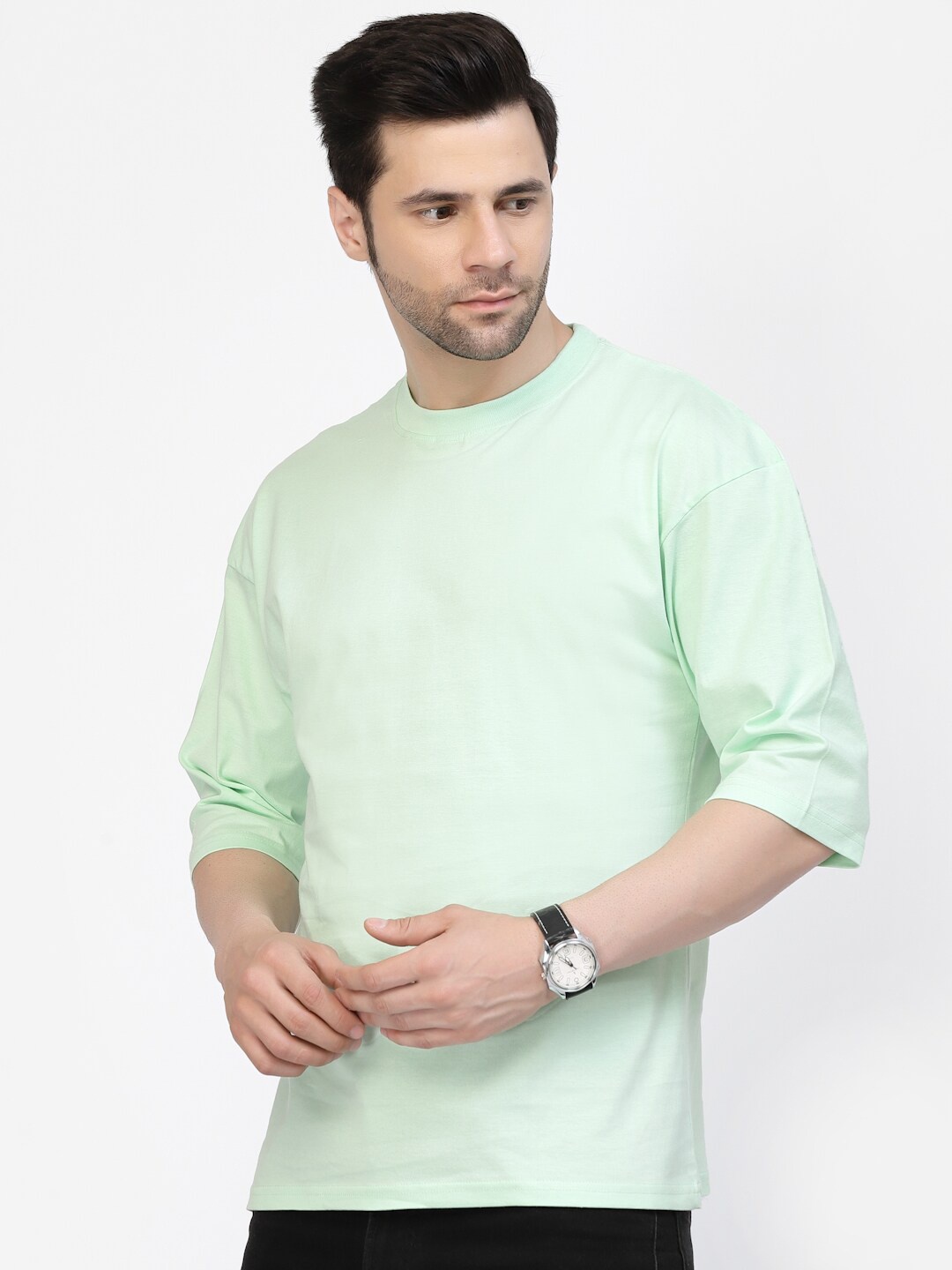 

Gavin Paris Drop Shoulder Sleeves Casual Pure Cotton Oversize T Shirt, Sea green