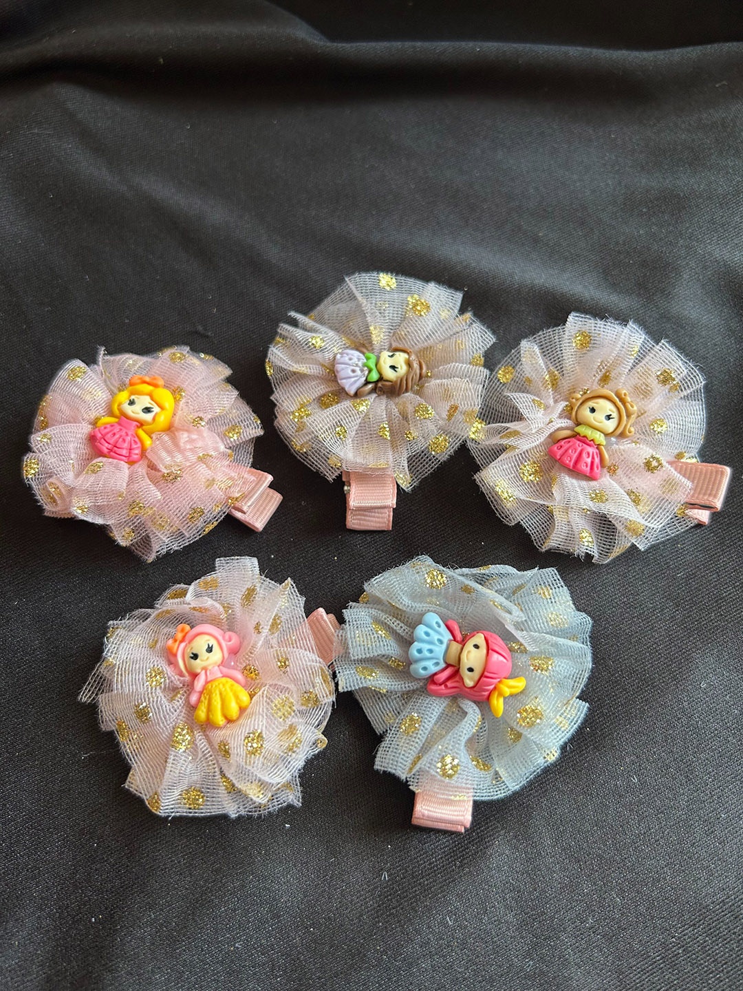 

LYTIX Girls Set of 5 Net Round Bow Alligator Hair Clips, Peach