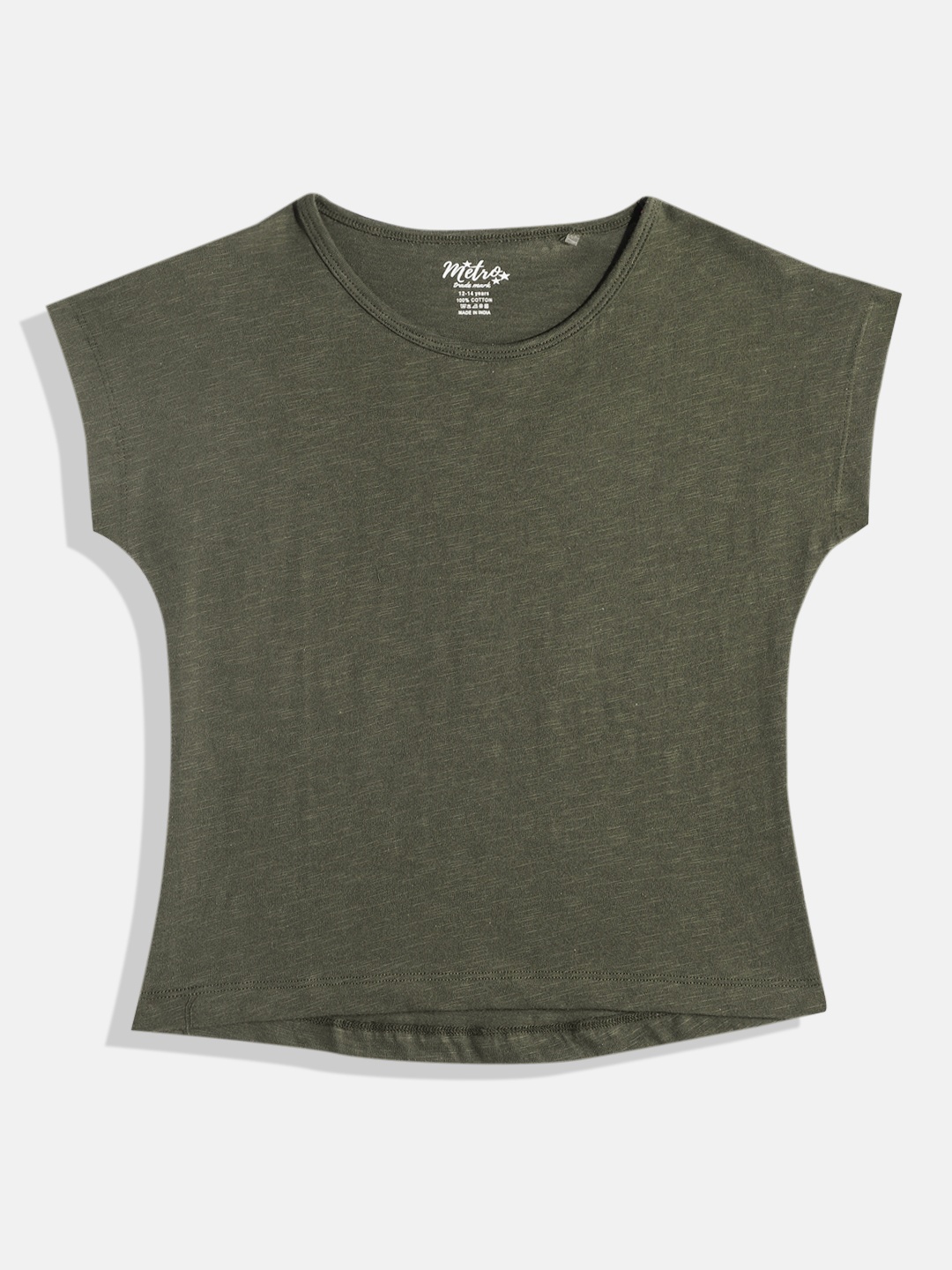 

METRO KIDS COMPANY Girls Solid Regular Crop Top, Olive