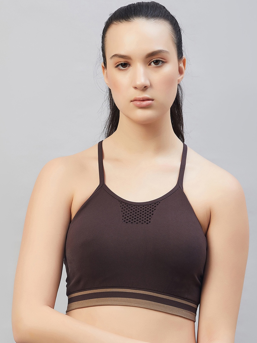 

C9 AIRWEAR Seamless Non-Wired Racerback All Day Comfort Full Coverage Sports Bra, Coffee brown