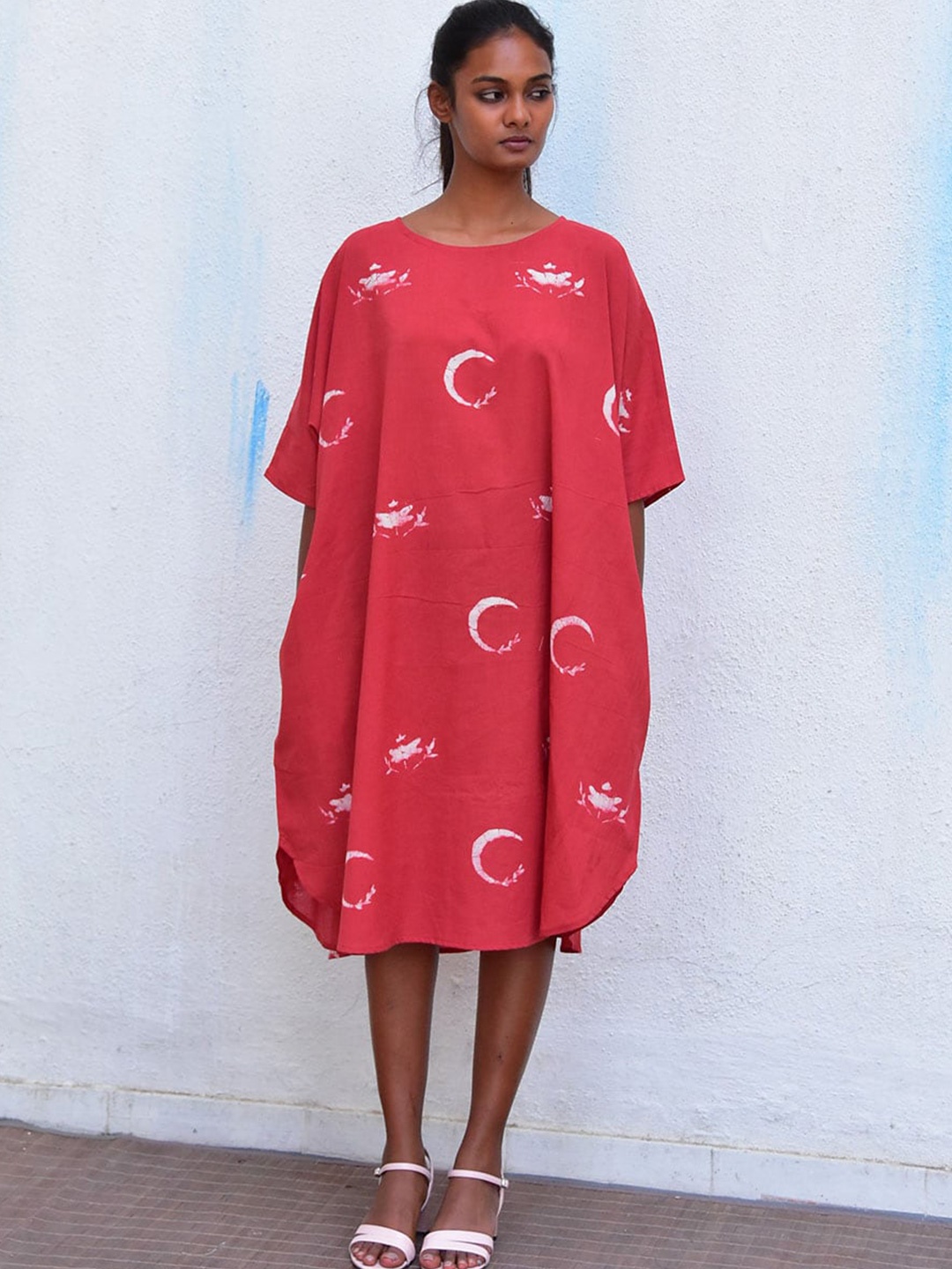 

Chidiyaa Boat Neck Print T-shirt Cotton Dress, Pink