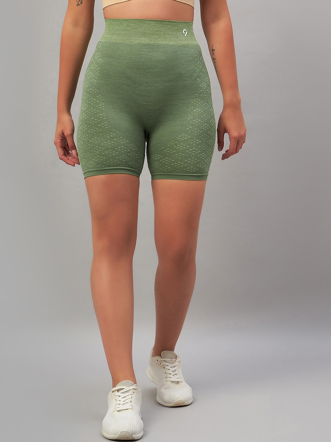 

C9 AIRWEAR Women Slim Fit High-Rise Cycling Sports Shorts, Green
