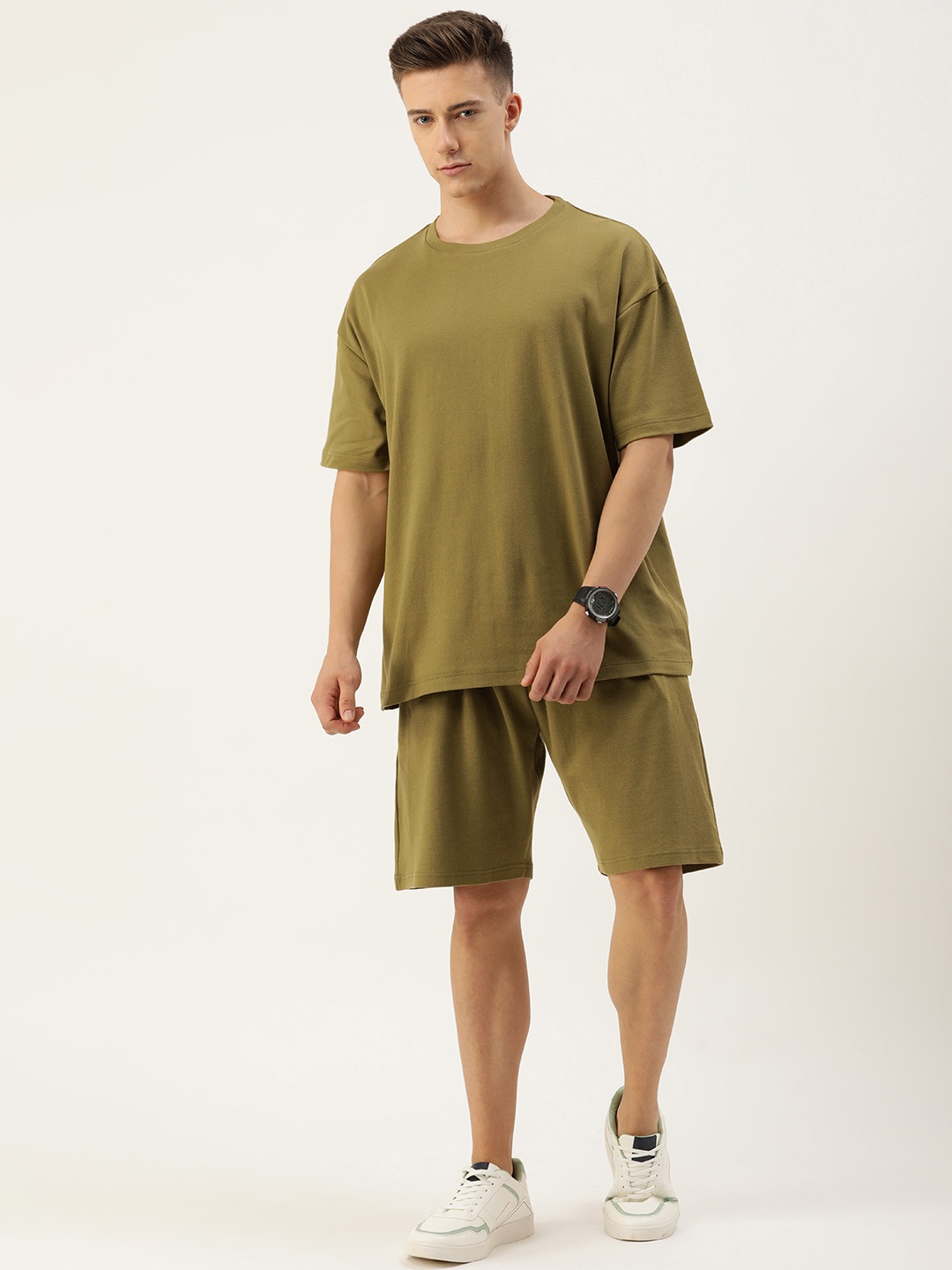 

Bene Kleed Men Pure Cotton Co-Ords, Olive