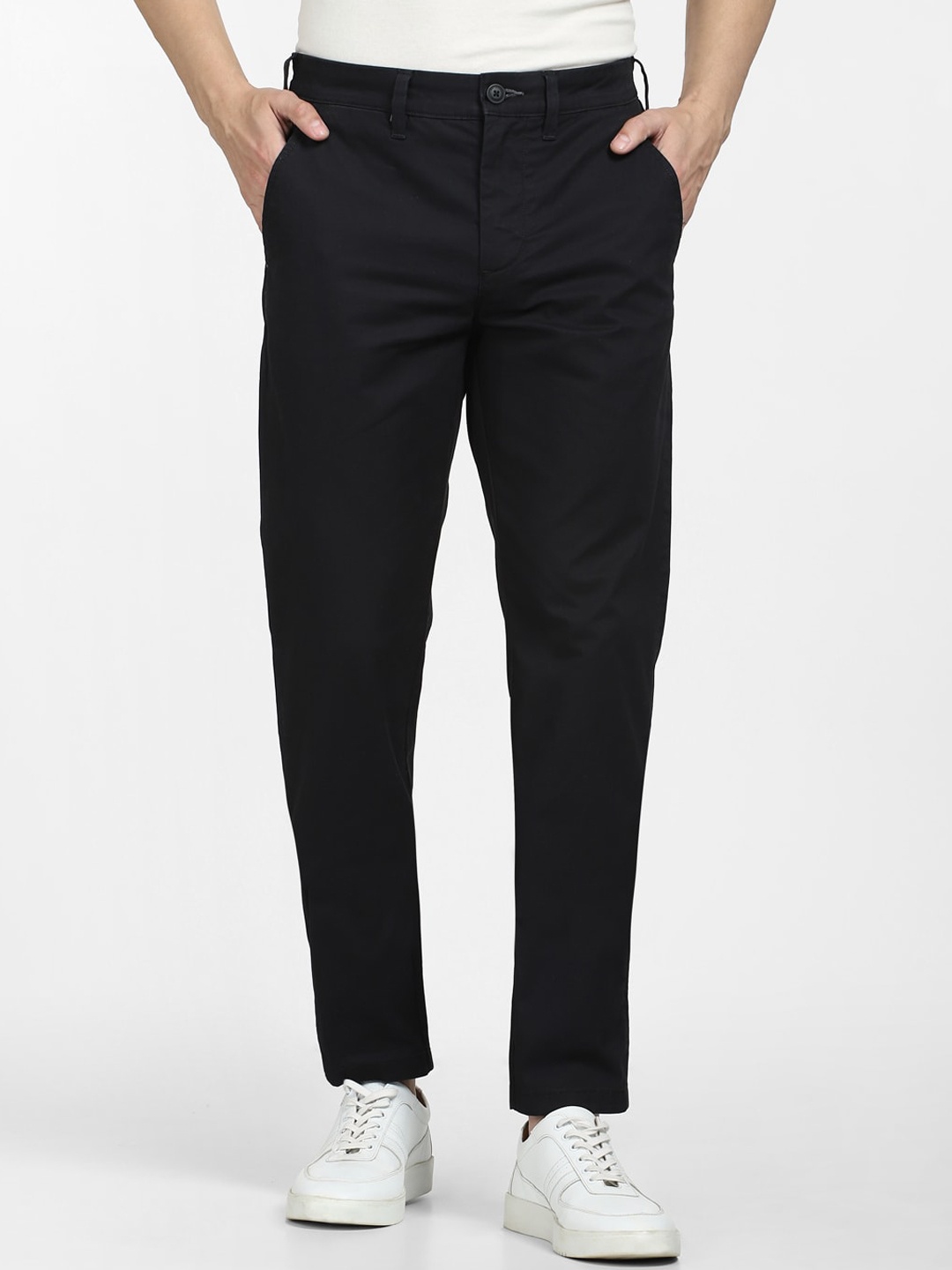 

SELECTED Men Mid Rise Cotton Slim Fit Trousers, Black