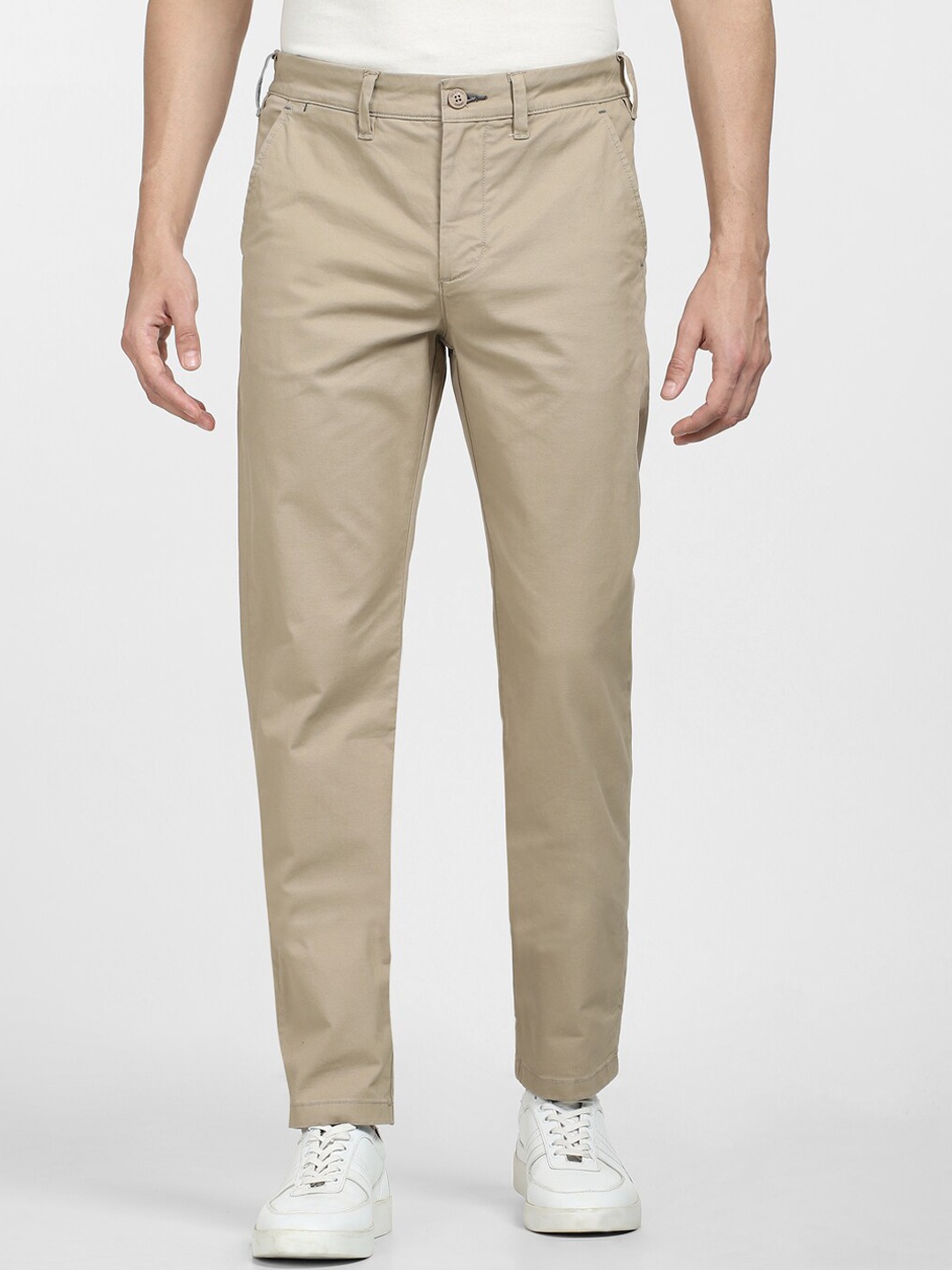 

SELECTED Men Mid Rise Cotton Slim Fit Chinos Trousers, Beige