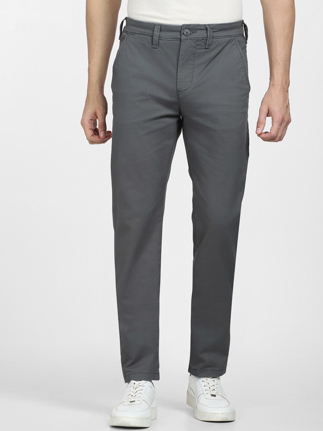 

SELECTED Men Mid Rise Cotton Slim Fit Trousers, Grey