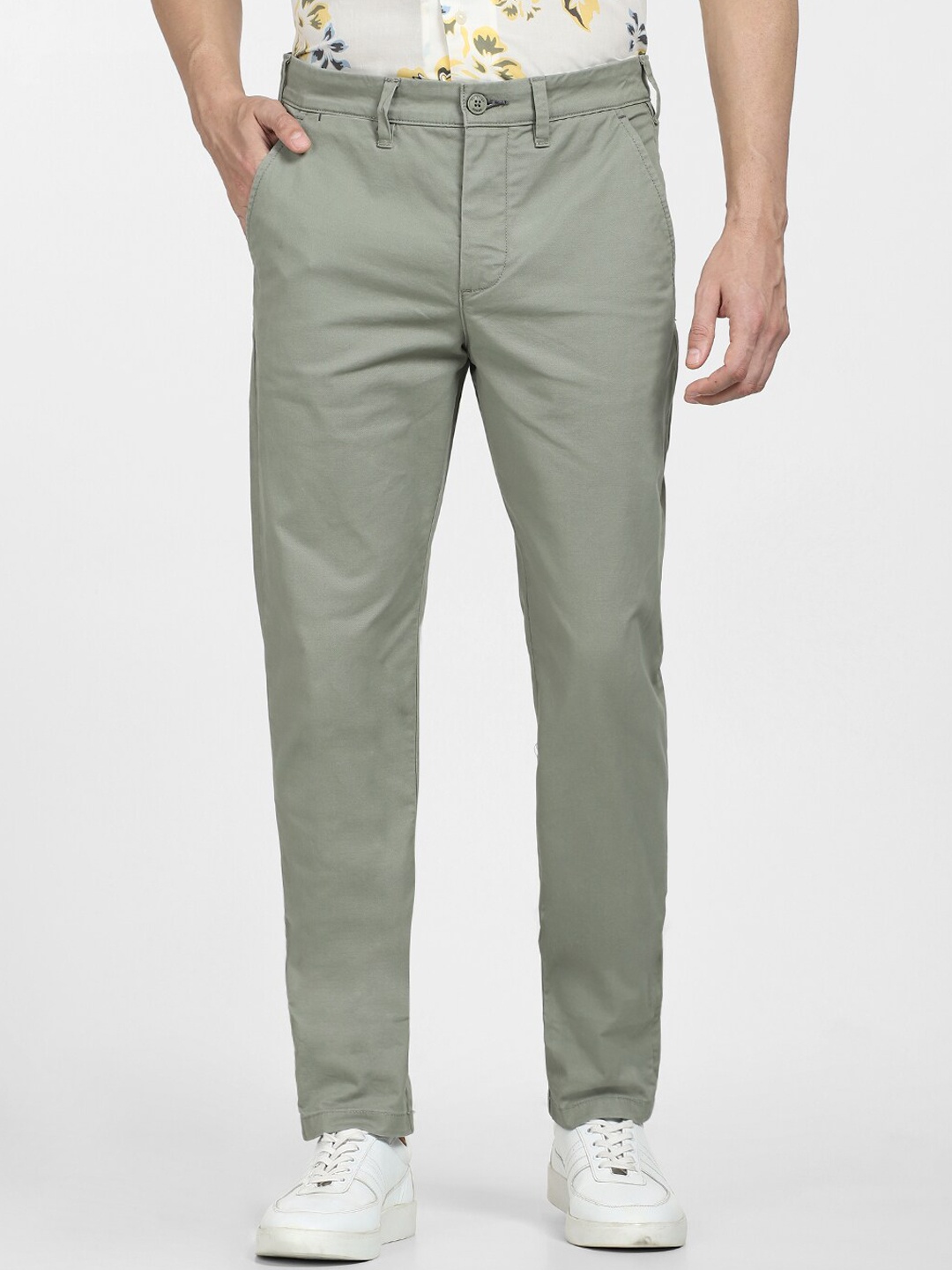 

SELECTED Men Mid Rise Cotton Slim Fit Trousers, Green