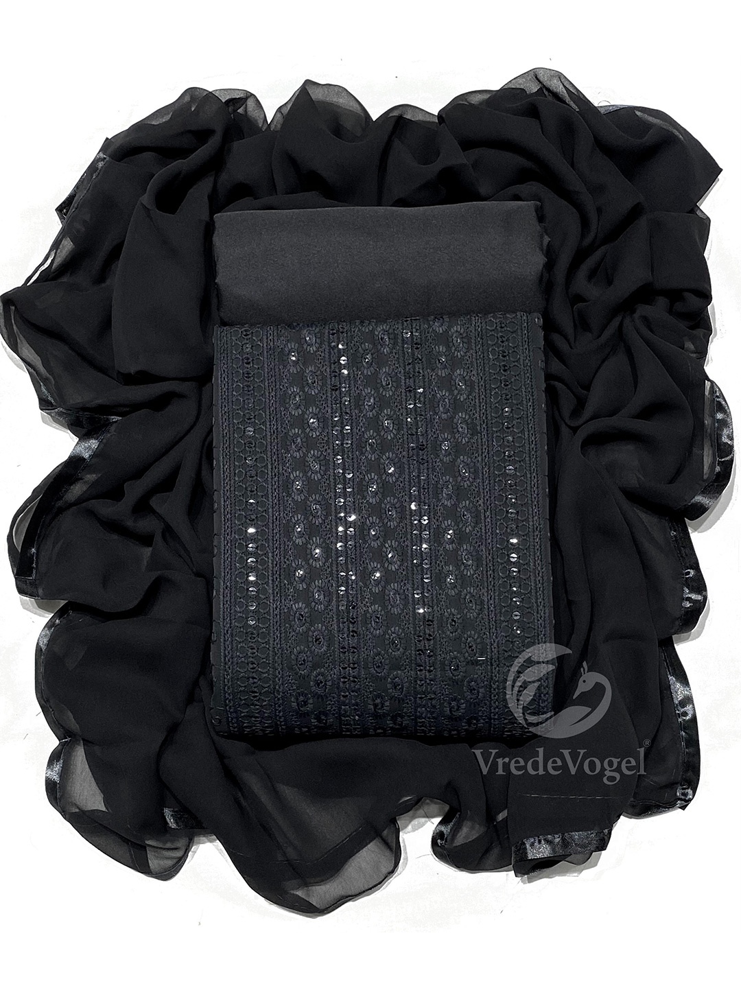 

KALINI Embroidered Unstitched Dress Material, Black