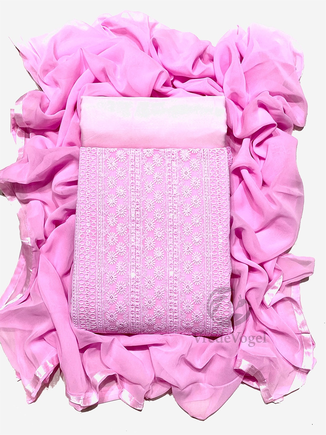 

KALINI Ethnic Motifs Mirror Work Embroidered Unstitched Dress Material, Pink