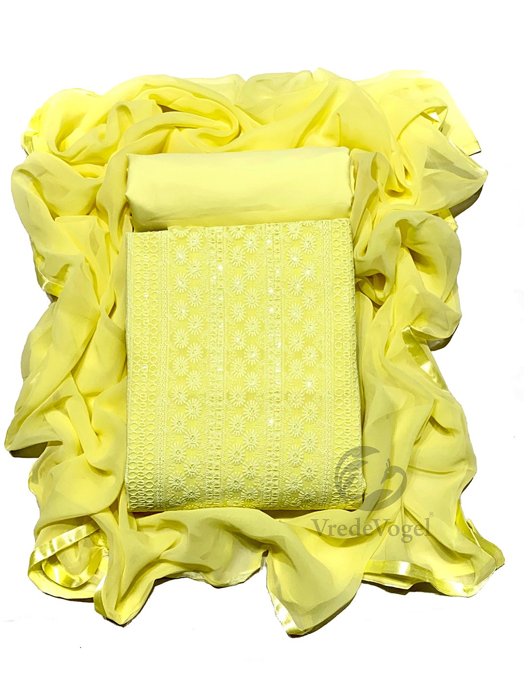 

KALINI Ethnic Motifs Mirror Work Embroidered Unstitched Dress Material, Yellow