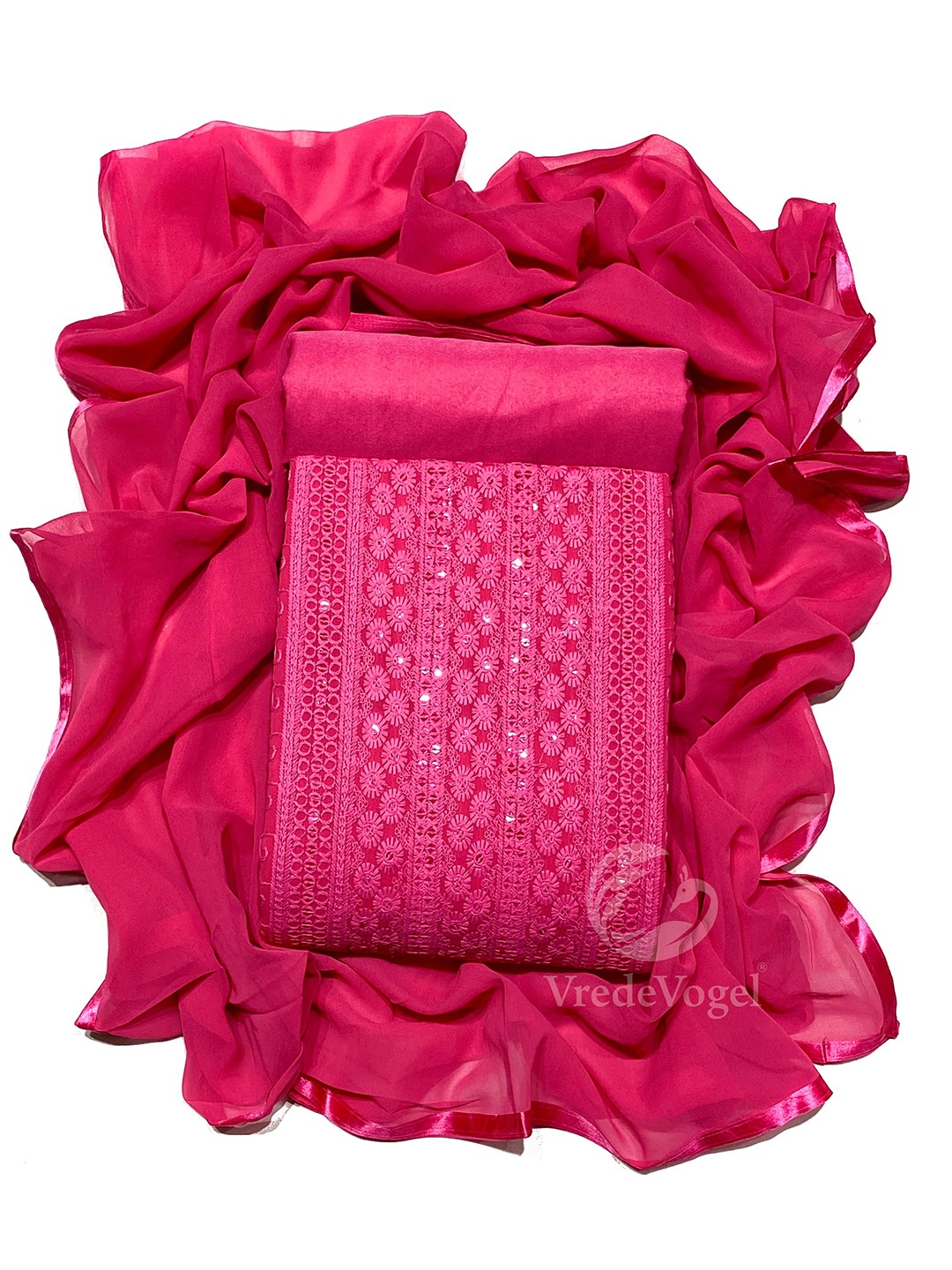

KALINI Ethnic Motifs Mirror Work Embroidered Unstitched Dress Material, Pink