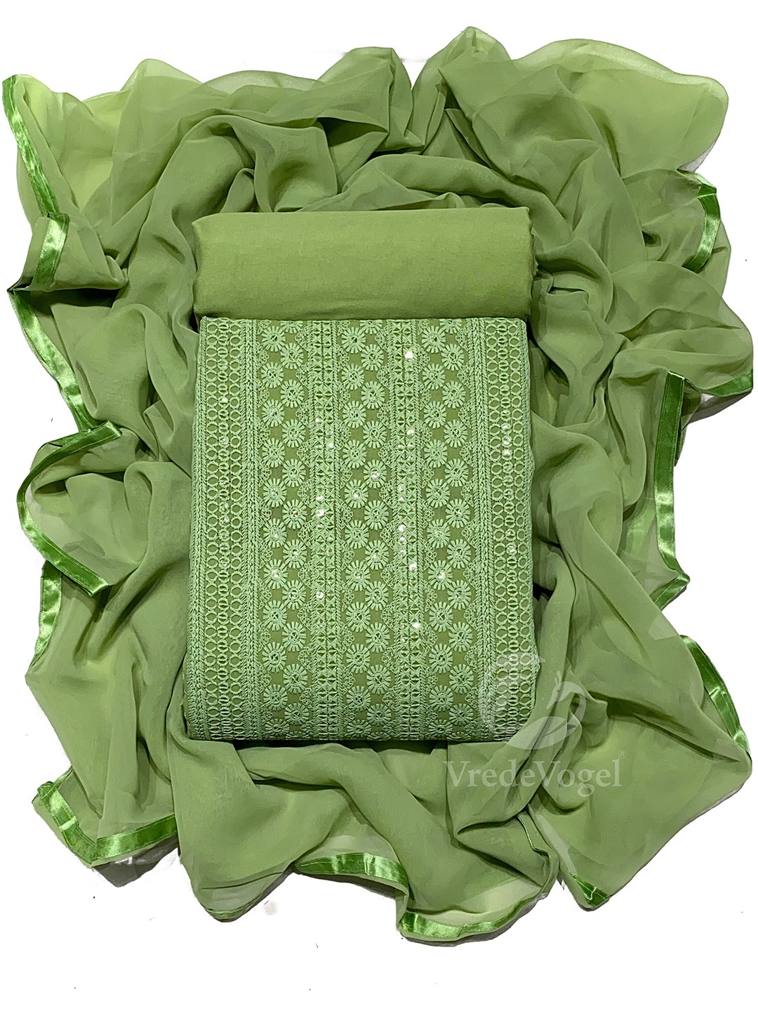 

KALINI Embroidered Unstitched Dress Material, Green
