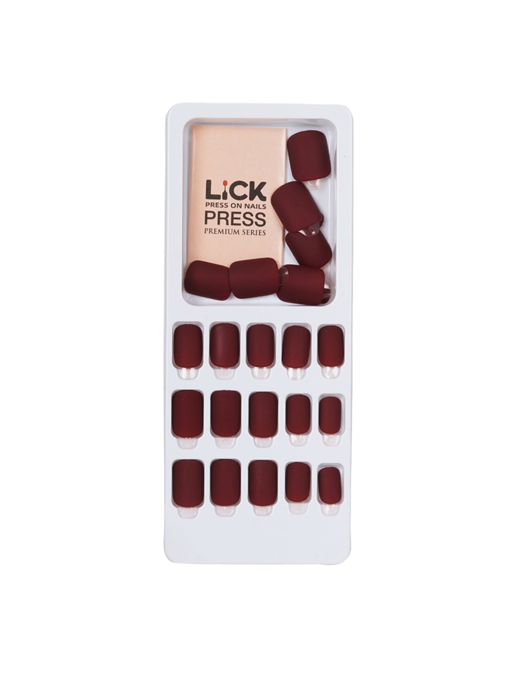 

LICK 24-Pcs Matte Square Shape Fake Acrylic Press On Nails Extensions-Maroon