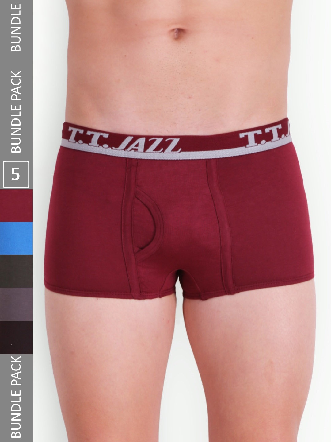 

T.T. Men Jazz Mini Pack Of 5 Pure Cotton Trunks, Blue