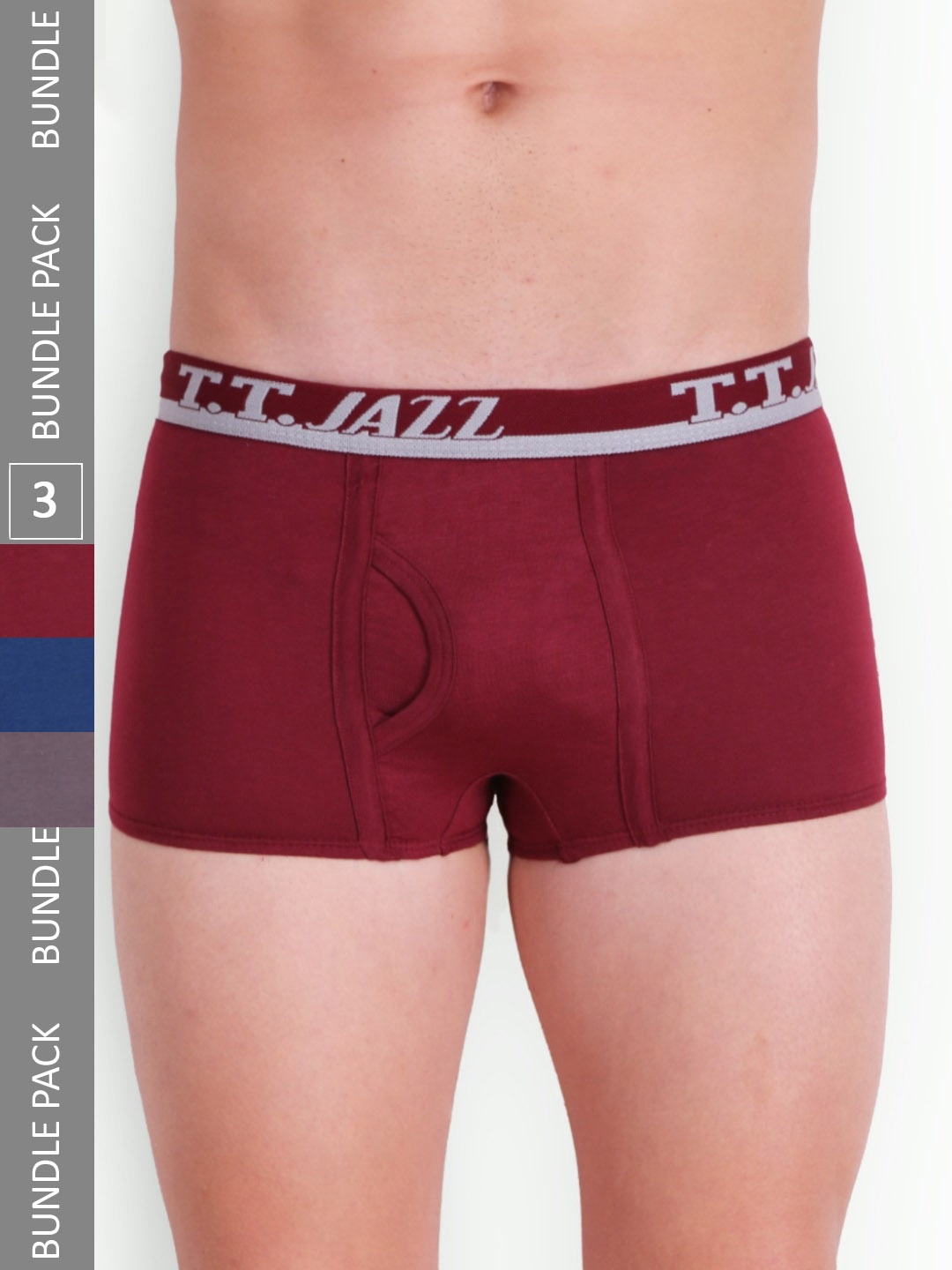 

T.T. Men Pack Of 3 Jazz Mini Pure Cotton Trunks JAZ_MINI_P3_BGR_95, Blue