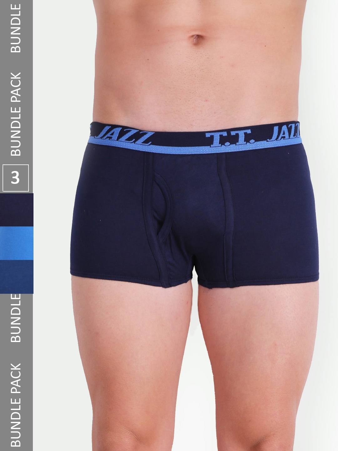 

T.T. Men Jazz Mini Pack Of 3 Pure Cotton Trunks, Navy blue