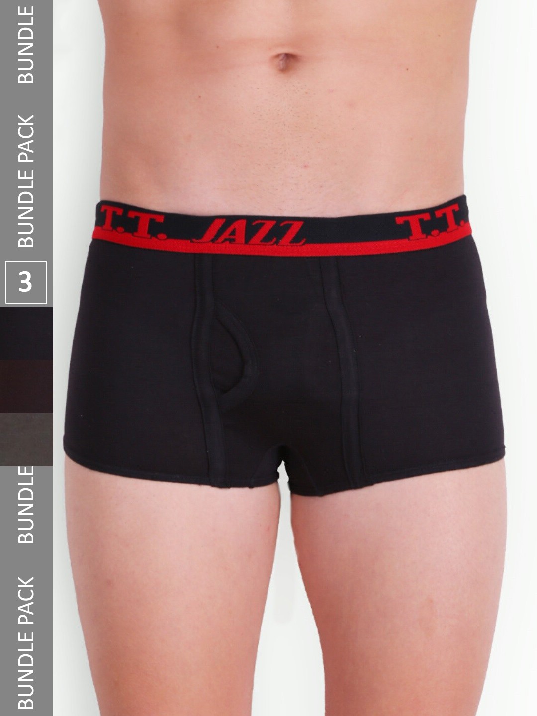 

T.T. Men Pack Of 3 Jazz Mini Pure Cotton Logo Printed Trunks, Black