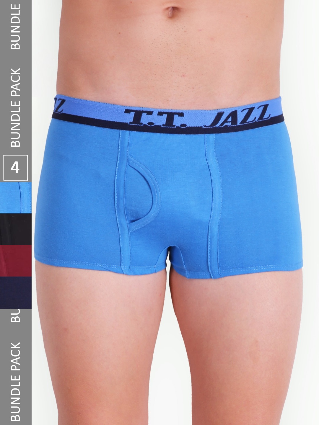 

T.T. Men Jazz Mini Pack Of 4 Pure Cotton Trunks, Blue