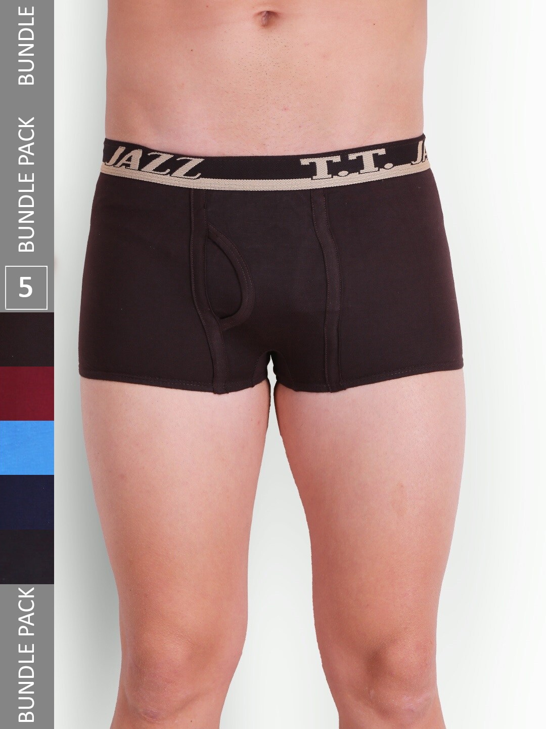 

T.T. Men Jazz Mini Pack Of 5 Pure Cotton Trunks JAZ_MINI_P5_MIX1_95, Navy blue