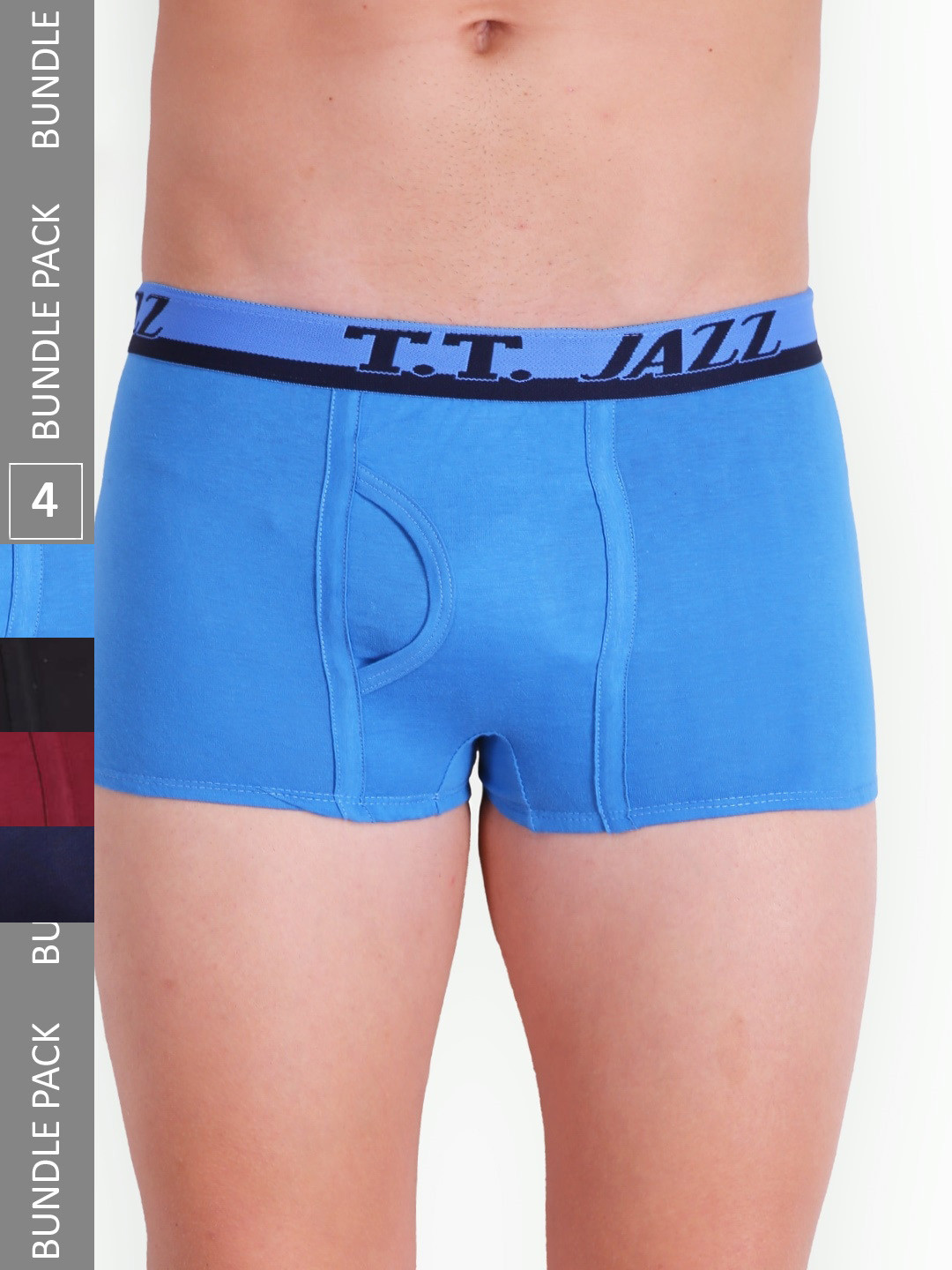 

T.T. Men Jazz Mini Pack Of 4 Pure Cotton Trunks, Blue