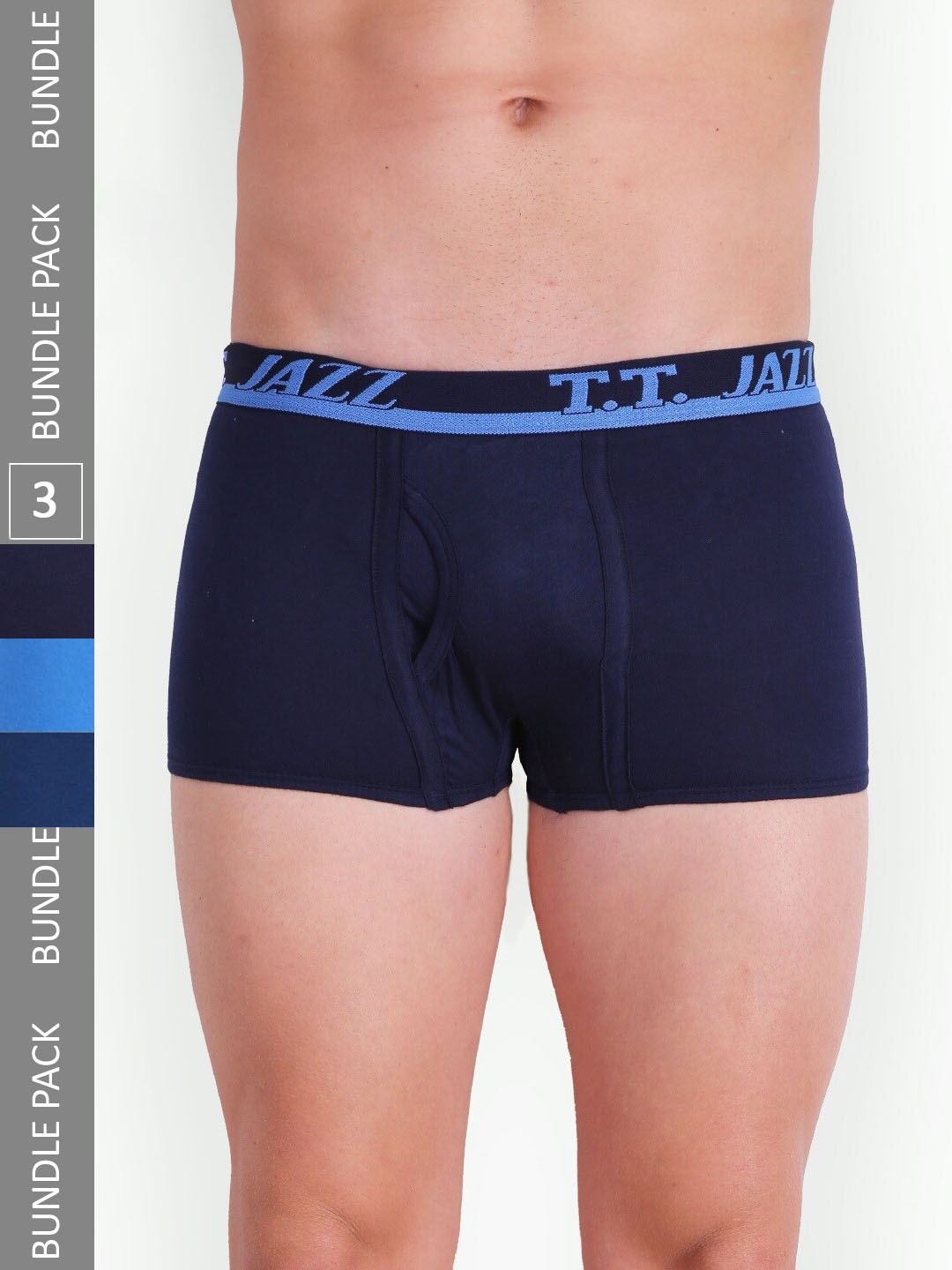 

T.T. Men Pack Of 3 Jazz Mini Pure Cotton Trunks JAZ_MINI_P3_NSB_75, Navy blue