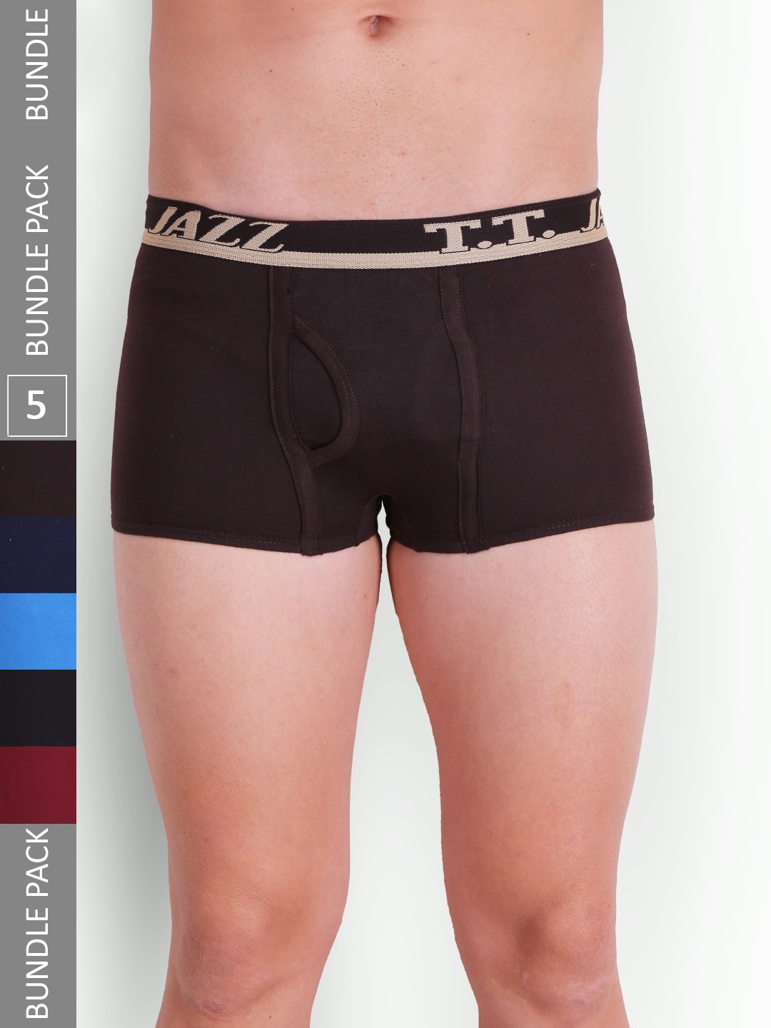 T.T. Men Pack Of 5 Jazz Mini Pure Cotton Logo Printed Trunks, Navy blue