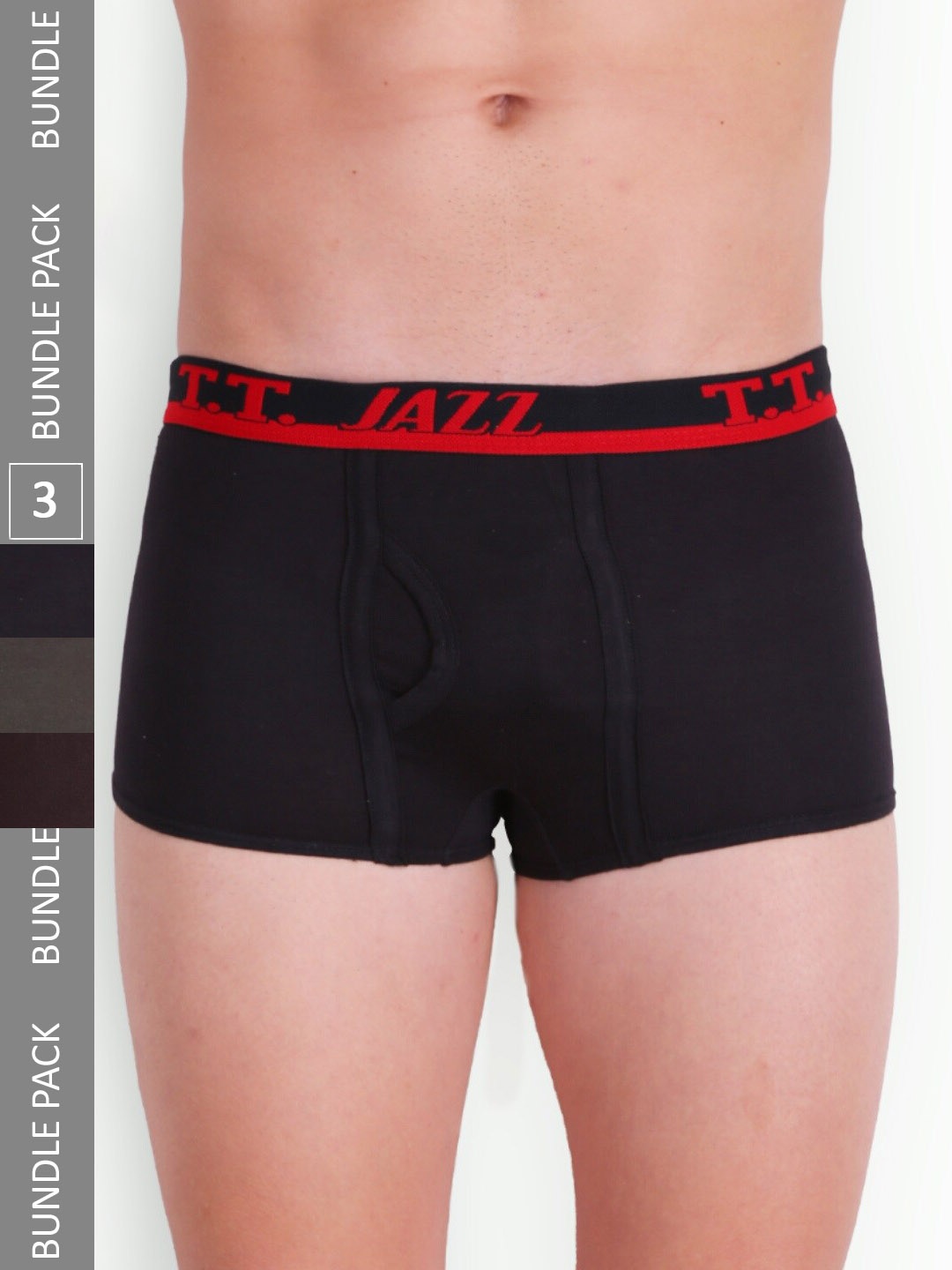 T.T. Men Pack Of 3 Jazz Mini Pure Cotton Logo Printed Trunks, Black