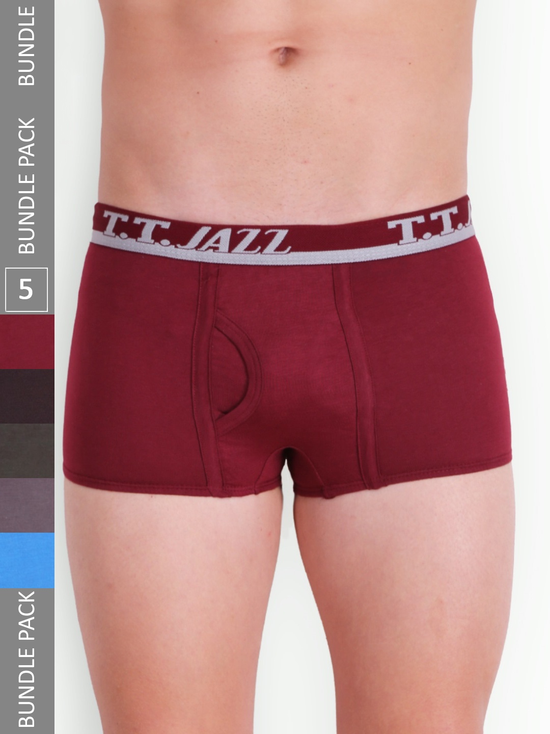 

T.T. Men Pack Of 5 Jazz Mini Pure Cotton Trunks JAZ_MINI_P5_MIX2_95, Maroon