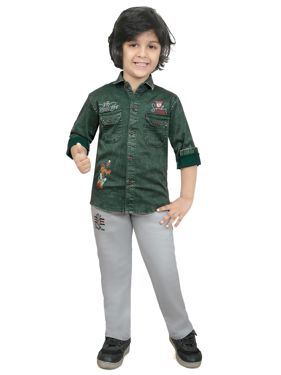 

TS TRENDS Boys Pure Cotton Shirt with Trousers, Green