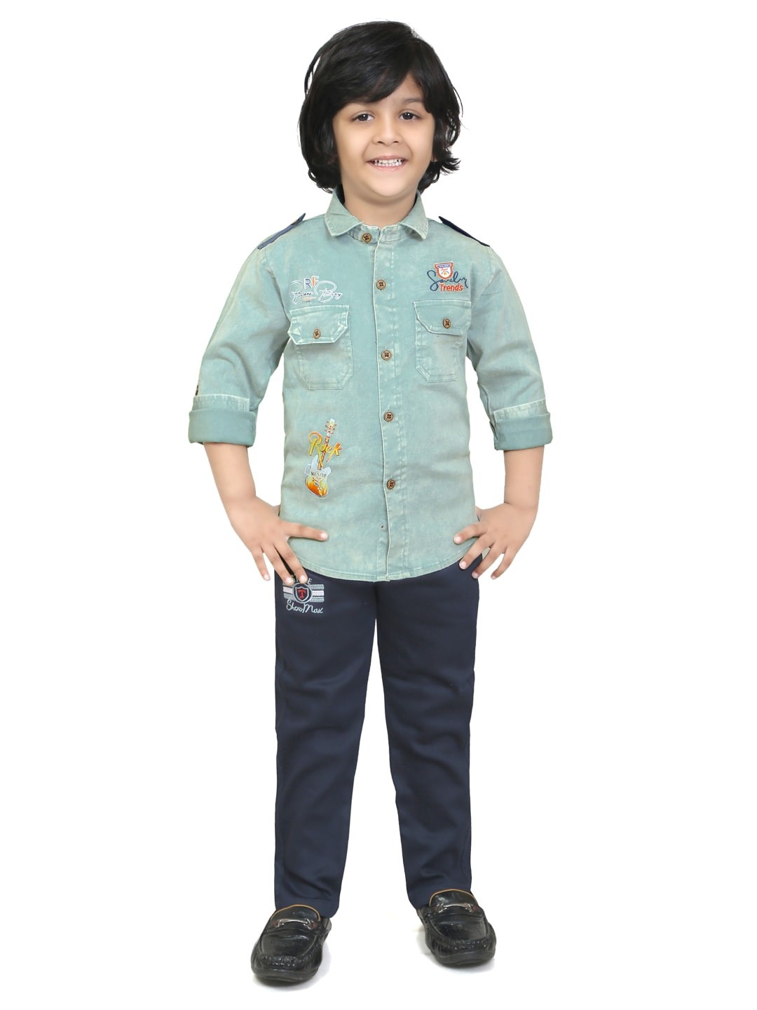 

TS TRENDS Boys Pure Cotton Shirt with Trousers, Green