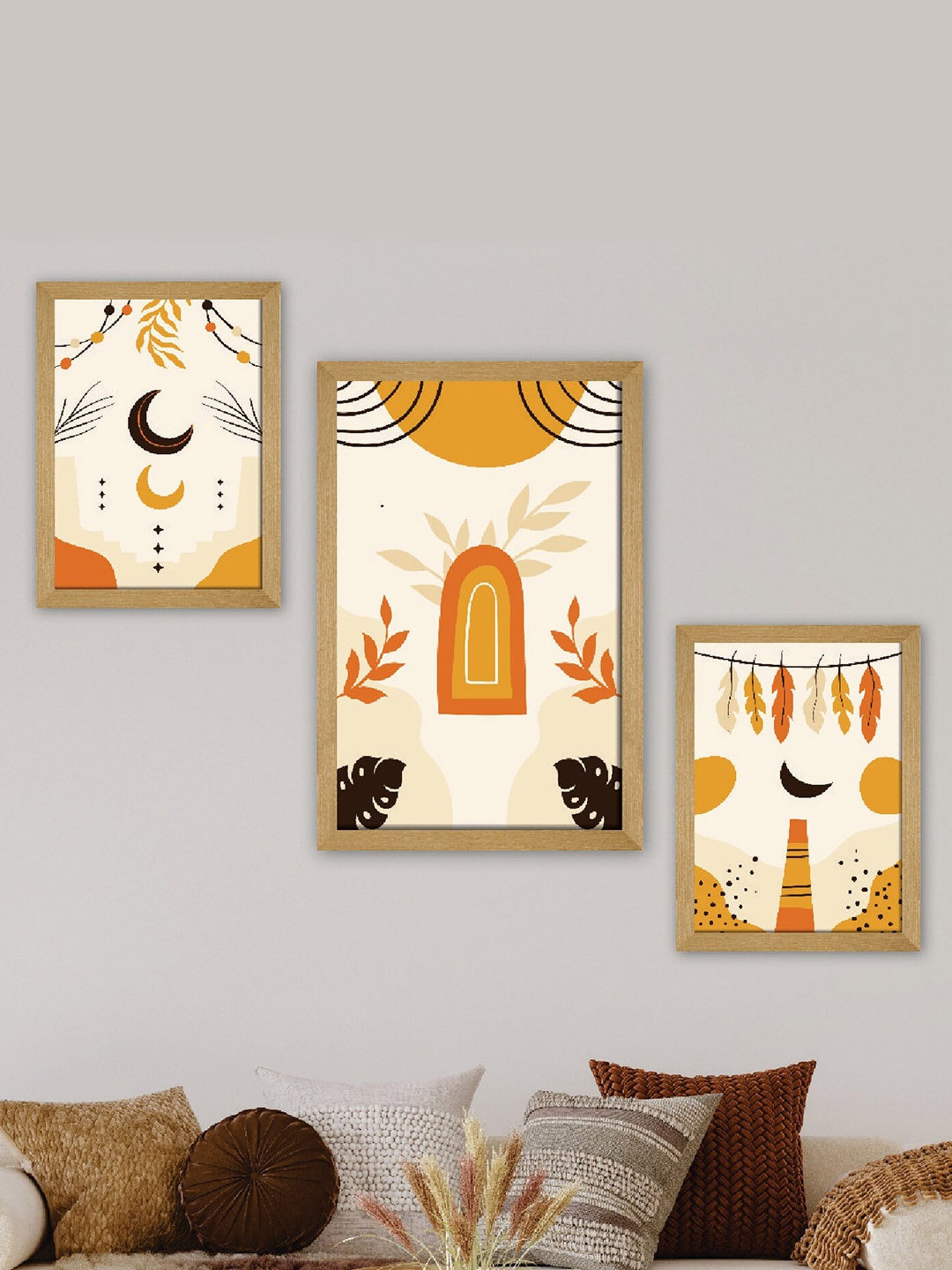 

SAF White & Orange 3 Pieces Modern Art Premium Painting Framed Wall Art