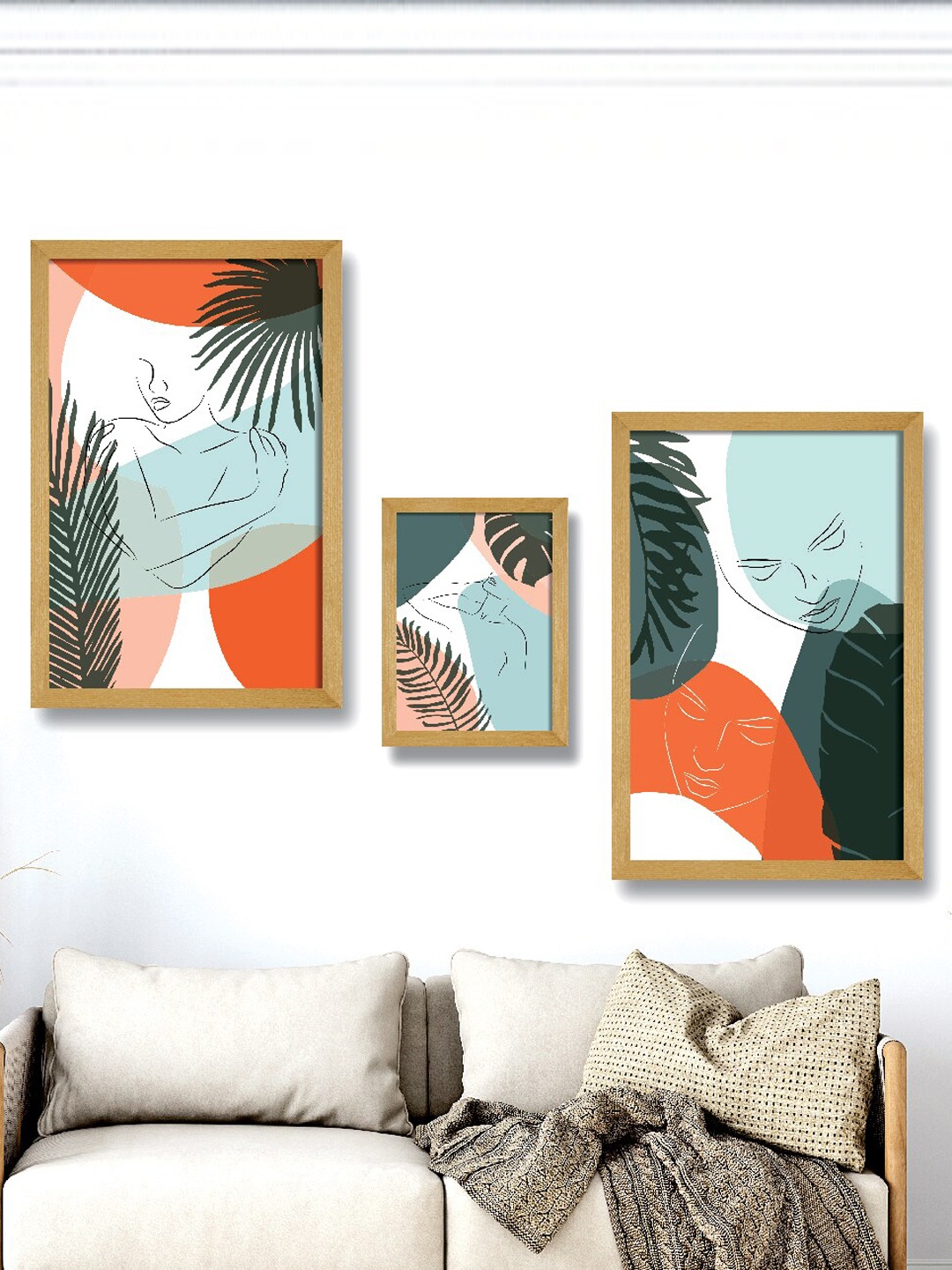 

SAF White & Orange 3 Pieces Modern Painting Wall Arts