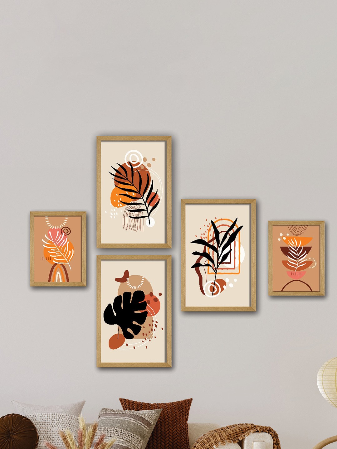 

SAF Beige & Orange 5 Pieces Modern Art Painting Wall Arts