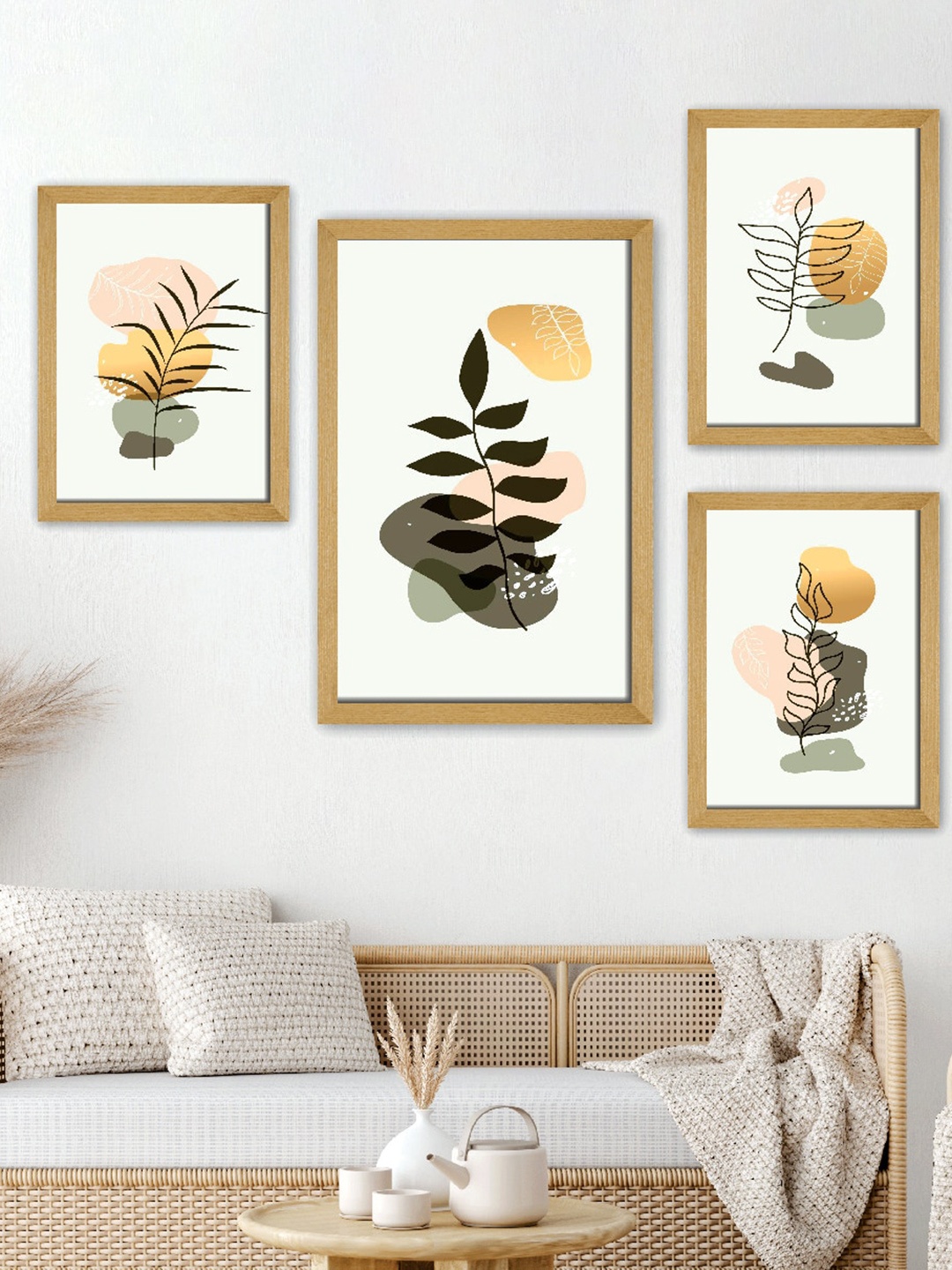 

SAF Brown 4 Pieces Leaf Painting Wall Arts