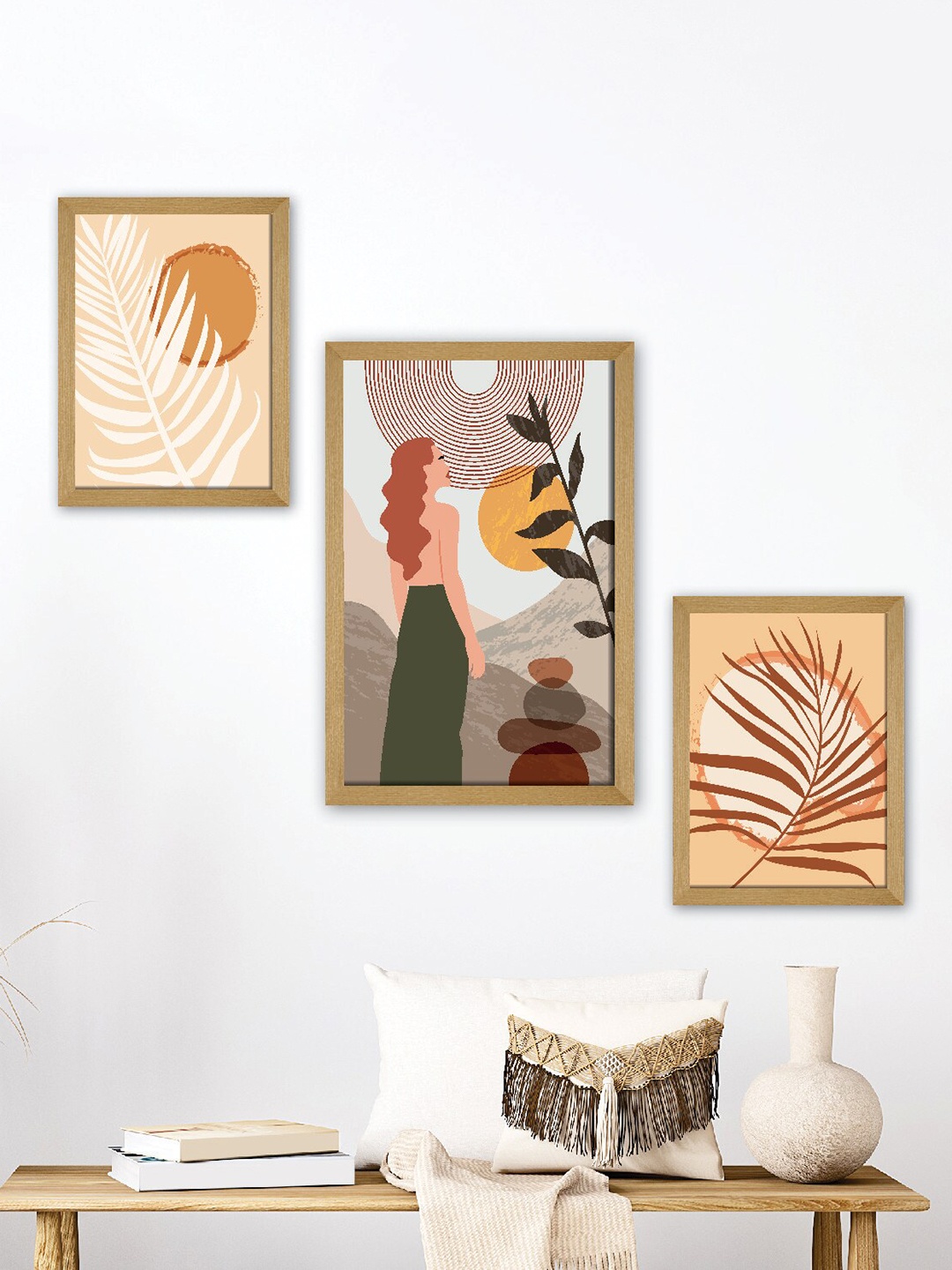 

SAF White & Brown 3 Pieces Abstract Painting Wall Arts