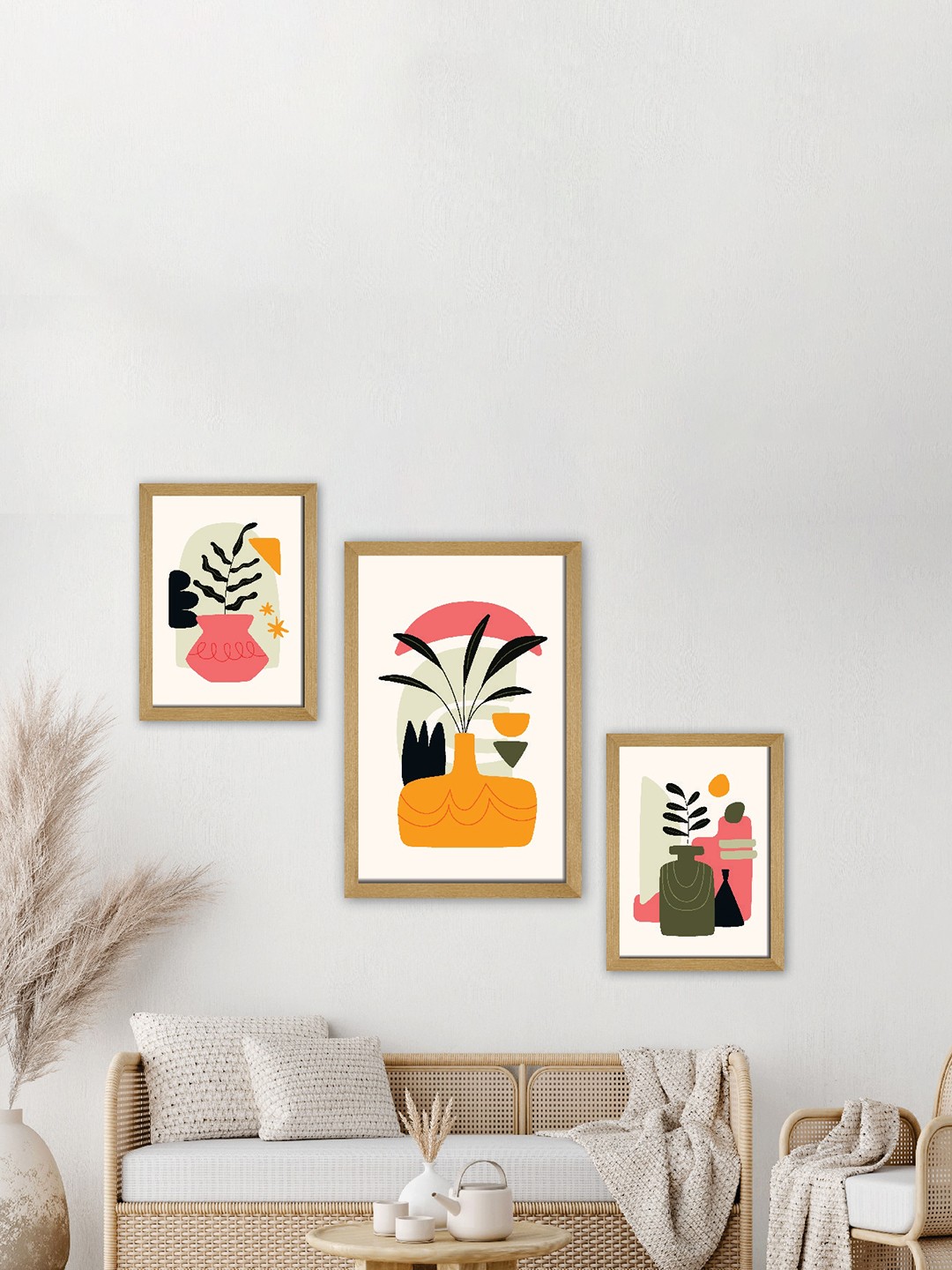

SAF Cream colored & Brown 3 Pieces Modern Art Premium Painting Framed Wall Art